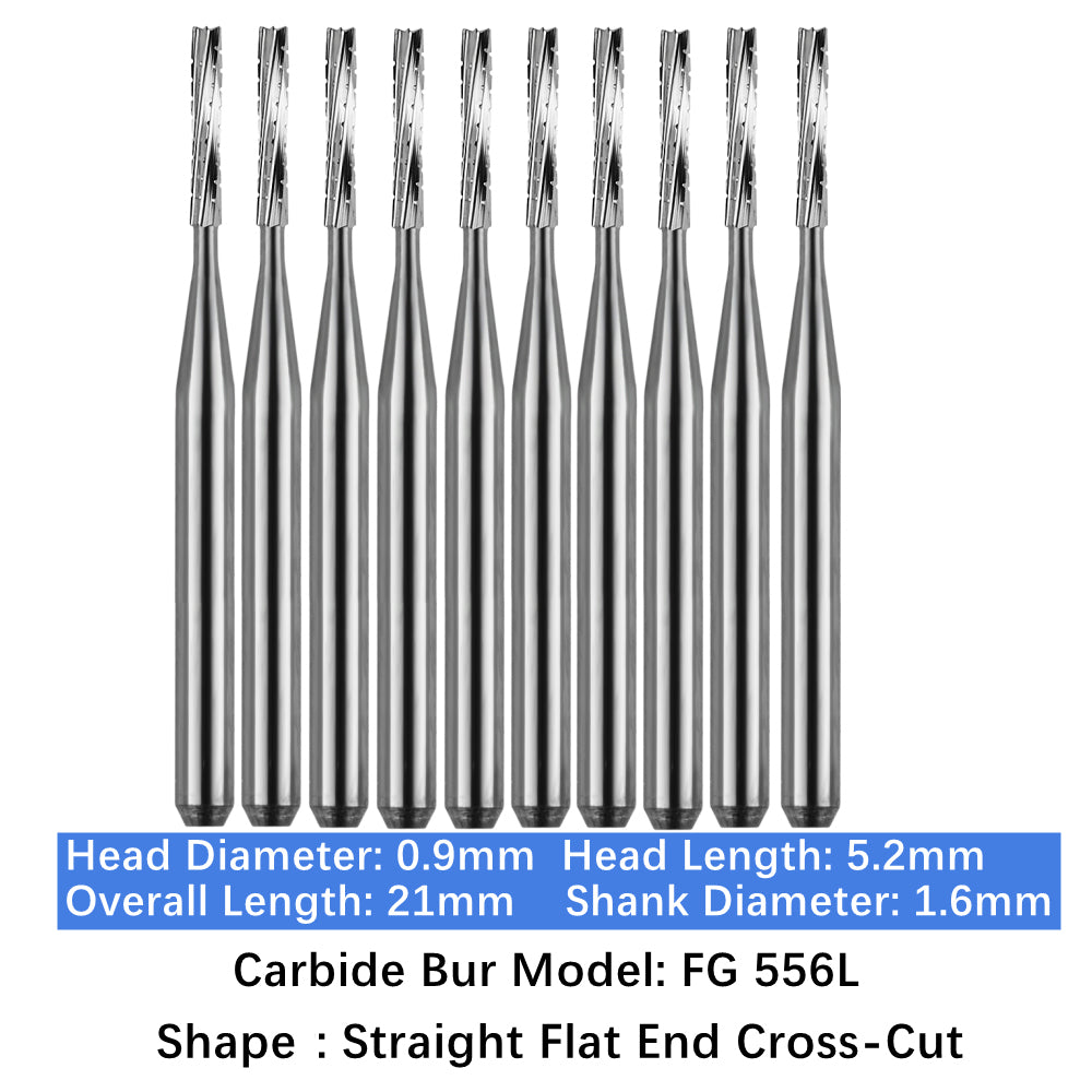 Vakker Dental Carbide Burs FG, Long Shank FG556L Friction Grip 10/pk