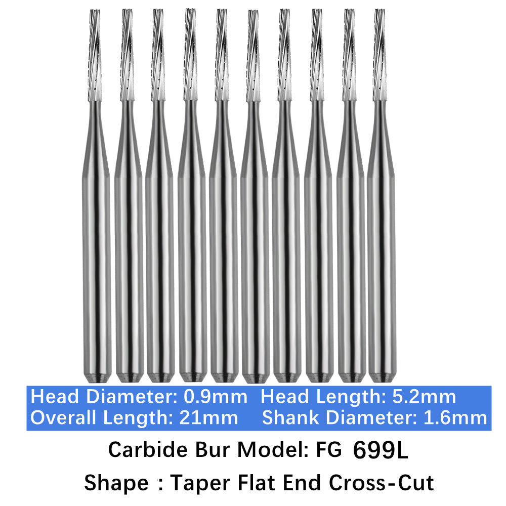 Vakker Dental Carbide Burs FG, Long Shank FG699L Friction Grip 10/pk