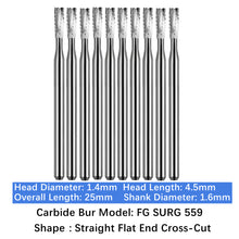 Load image into Gallery viewer, Vakker Dental Carbide Burs FG, SURG Surgical 559 Friction Grip 10/pk
