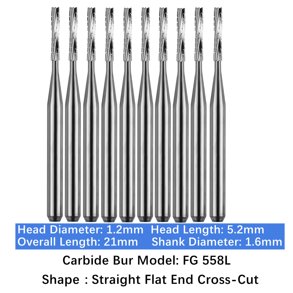 Vakker Dental Carbide Burs FG, Long Shank FG558L Friction Grip 10/pk