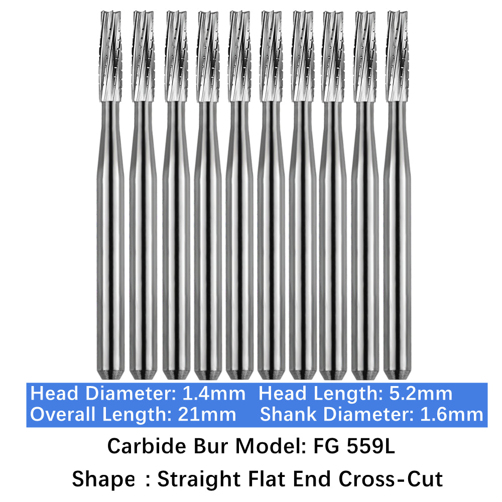Vakker Dental Carbide Burs FG, Long Shank FG559L Friction Grip 10/pk