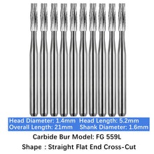 Load image into Gallery viewer, Vakker Dental Carbide Burs FG, Long Shank FG559L Friction Grip 10/pk
