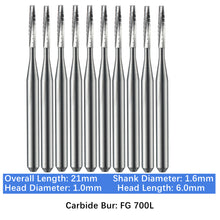 Load image into Gallery viewer, Vakker Dental Carbide Burs FG, Long Shank FG700L Friction Grip 10/pk
