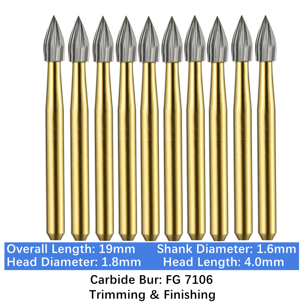 Vakker Dental Carbide Burs Trimming & Finishing T&F FG-7106 Friction Grip 10/pk
