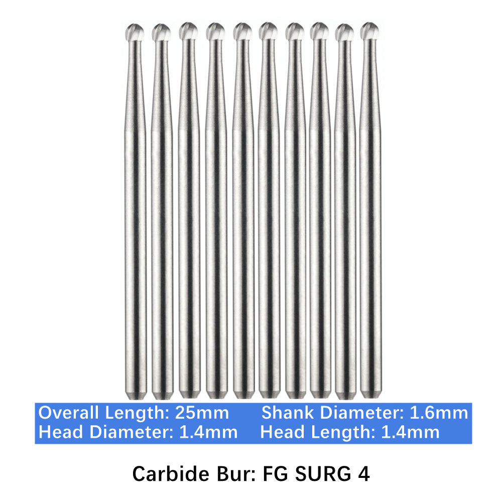 Vakker Dental Carbide Burs FG, SURG Surgical 4 Friction Grip 10/pk