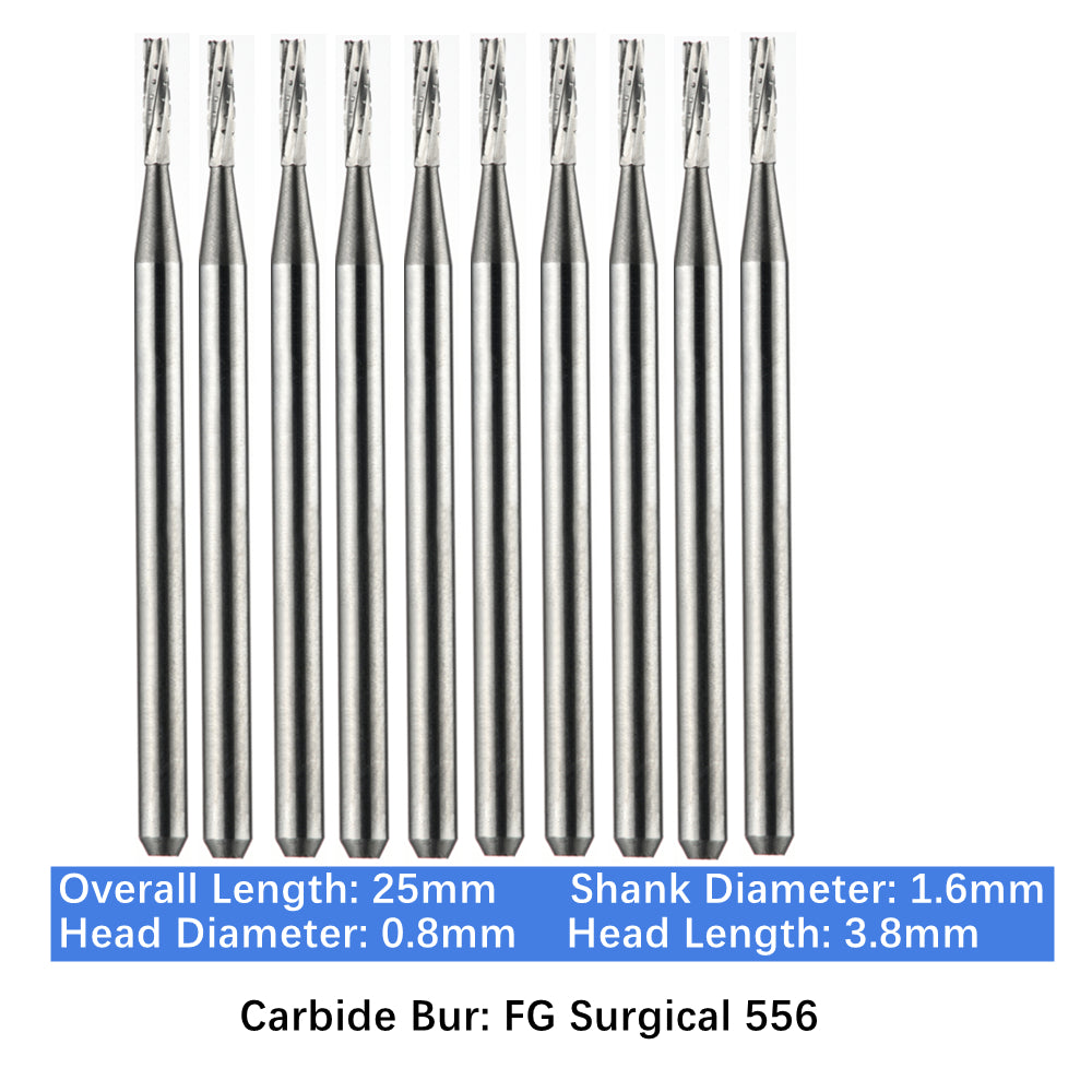 Vakker Dental Carbide Burs FG, SURG Surgical 556 Friction Grip 10/pk