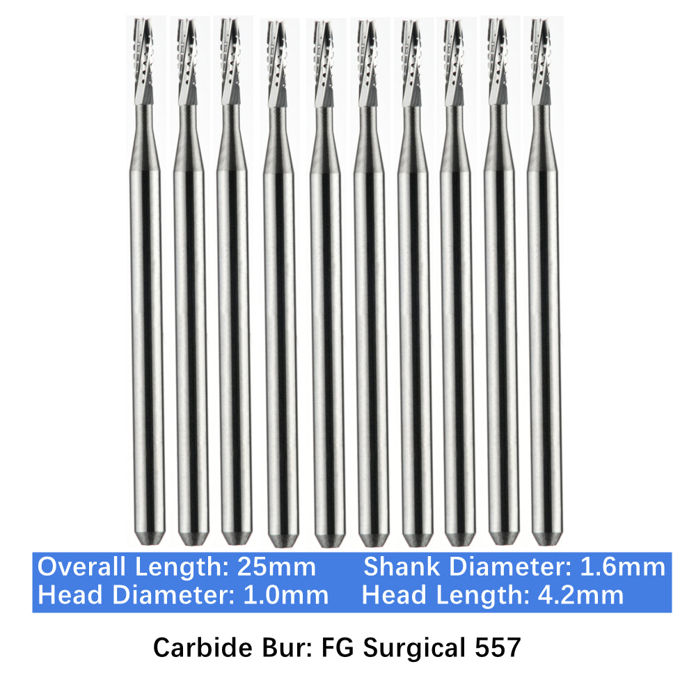 Vakker Dental Carbide Burs FG, SURG Surgical 557 Friction Grip 10/pk