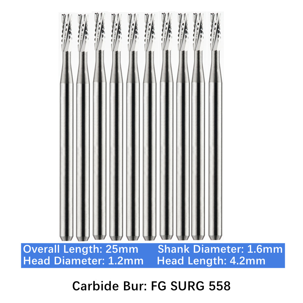 Vakker Dental Carbide Burs FG, SURG Surgical 558 Friction Grip 10/pk