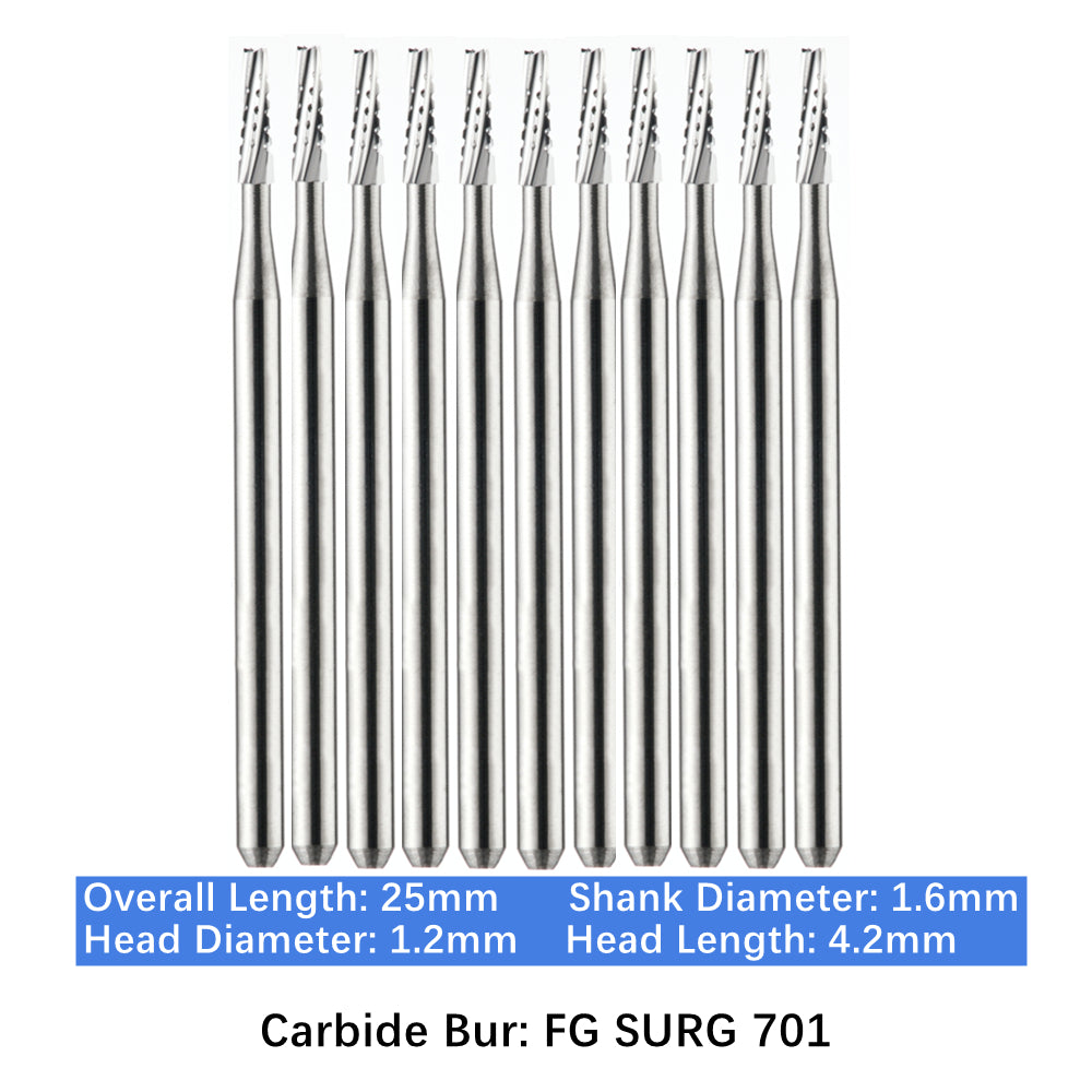 Vakker Dental Carbide Burs FG, SURG Surgical 701 Friction Grip 10/pk