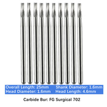 Load image into Gallery viewer, Vakker Dental Carbide Burs FG, SURG Surgical 702 Friction Grip 10/pk
