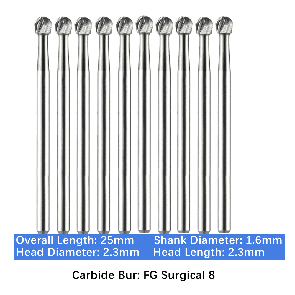 Vakker Dental Carbide Burs FG, SURG Surgical 8 Friction Grip 10/pk