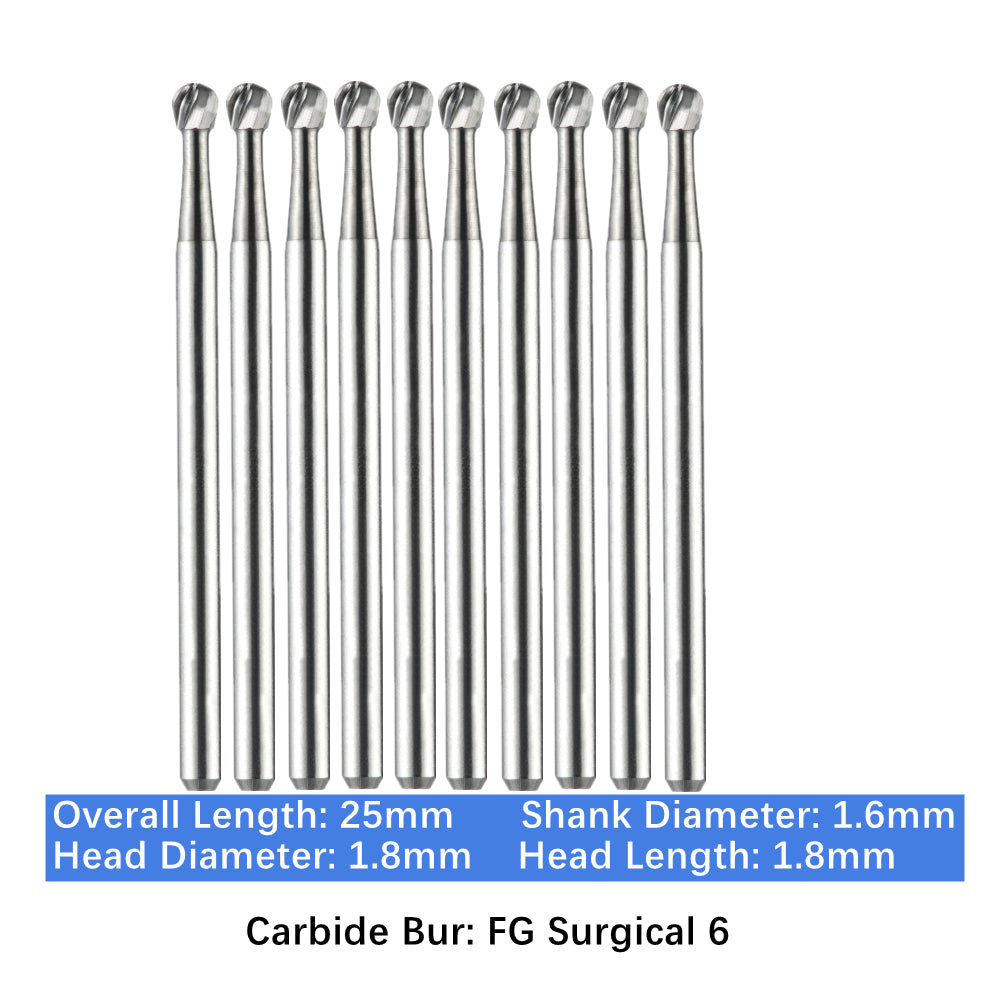 Vakker Dental Carbide Burs FG, SURG Surgical 6 Friction Grip 10/pk
