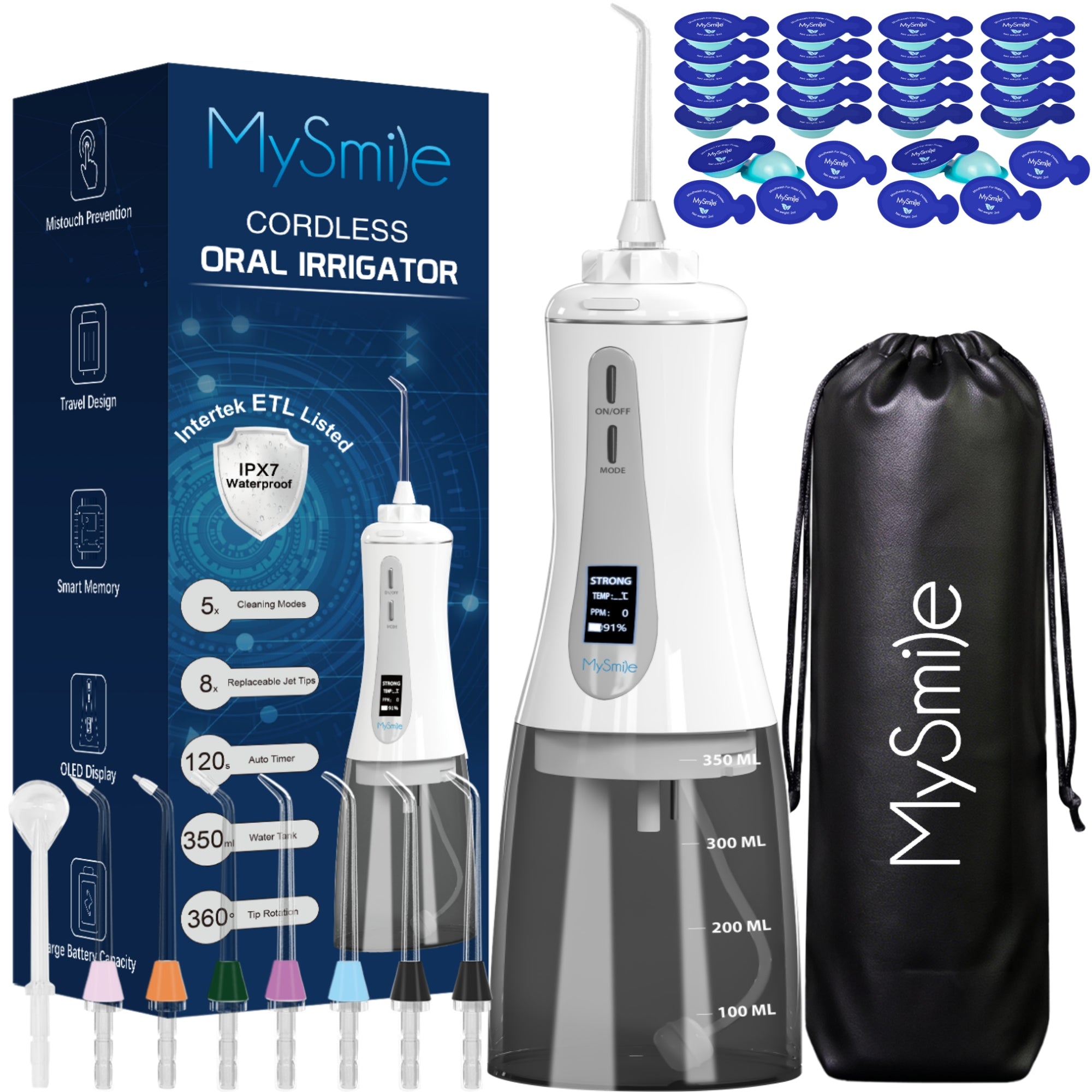 MySmile Portable OLED Oral Irrigator Water Flosser 8 Jet Pick Tips 5 Model