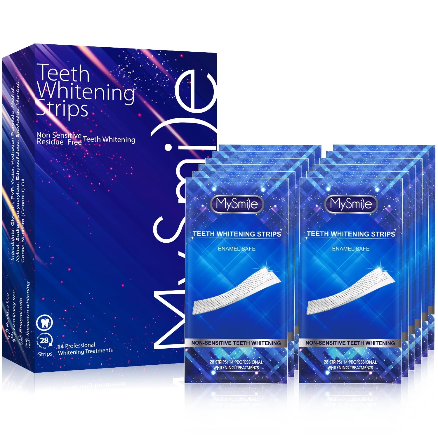 MySmile 28PC Teeth Whitening Strips Refills, Non Sensitive Teeth White Strips Tooth Whitener, Mint, 14 Treatment