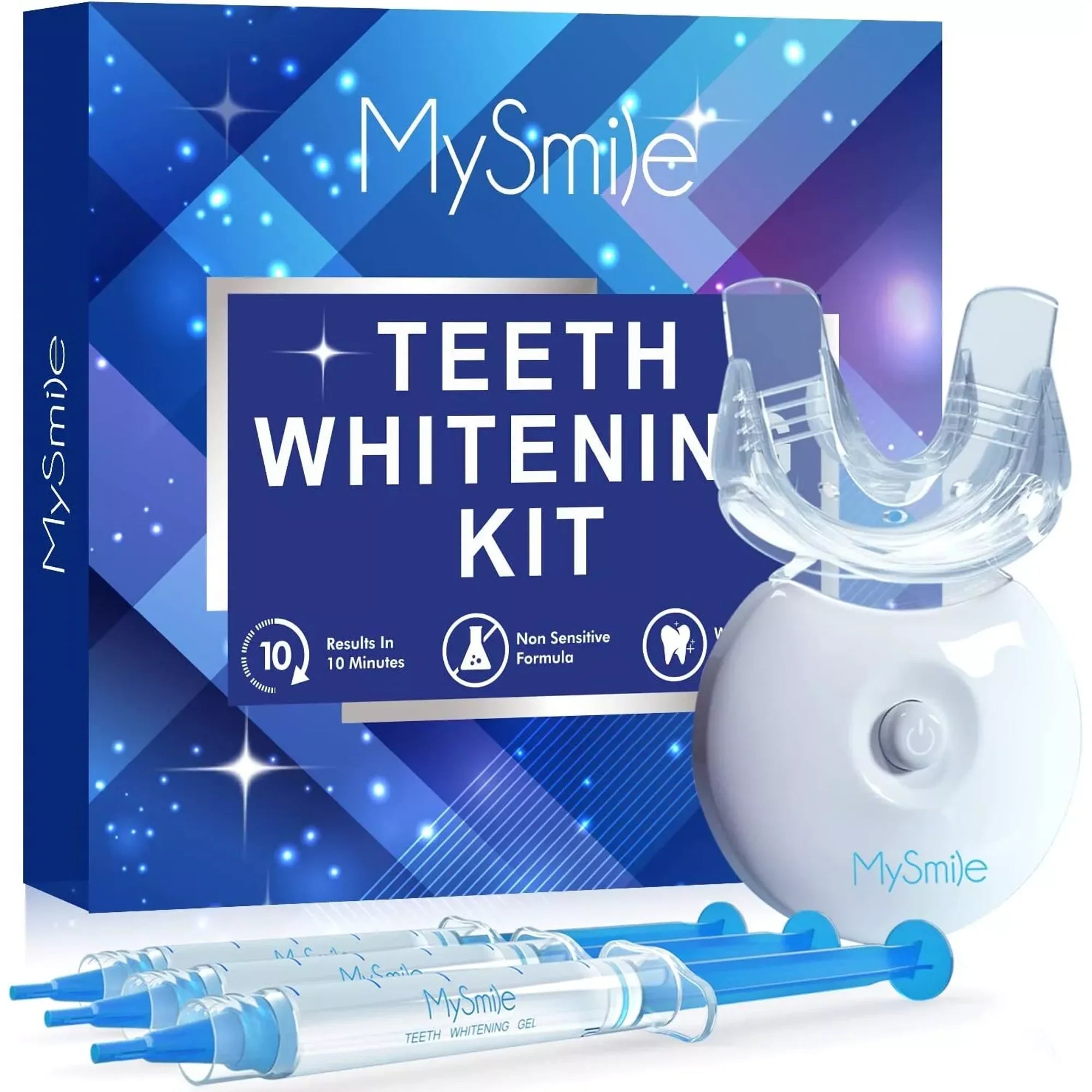 MySmile PAP Teeth Whitening Kit with 5-LED Light 3x3ml PAP Teeth Whitening Gel Syginges, Non Sensitive Whitening Gel Refill Pack Tooth Whitener