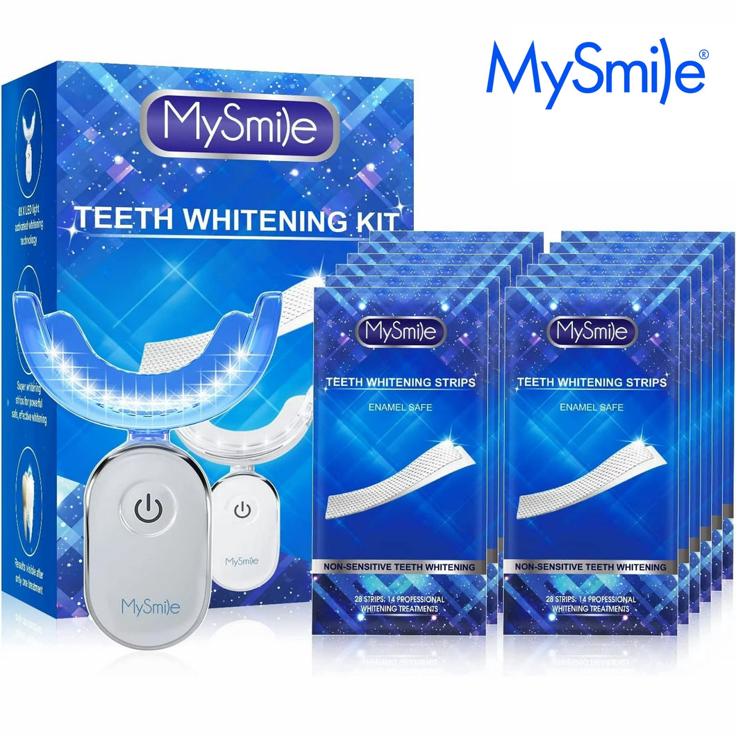 MySmie 28PC 6%HP Teeth Whitening Strips Kit with 28-LED Light Tray Stain Removal
