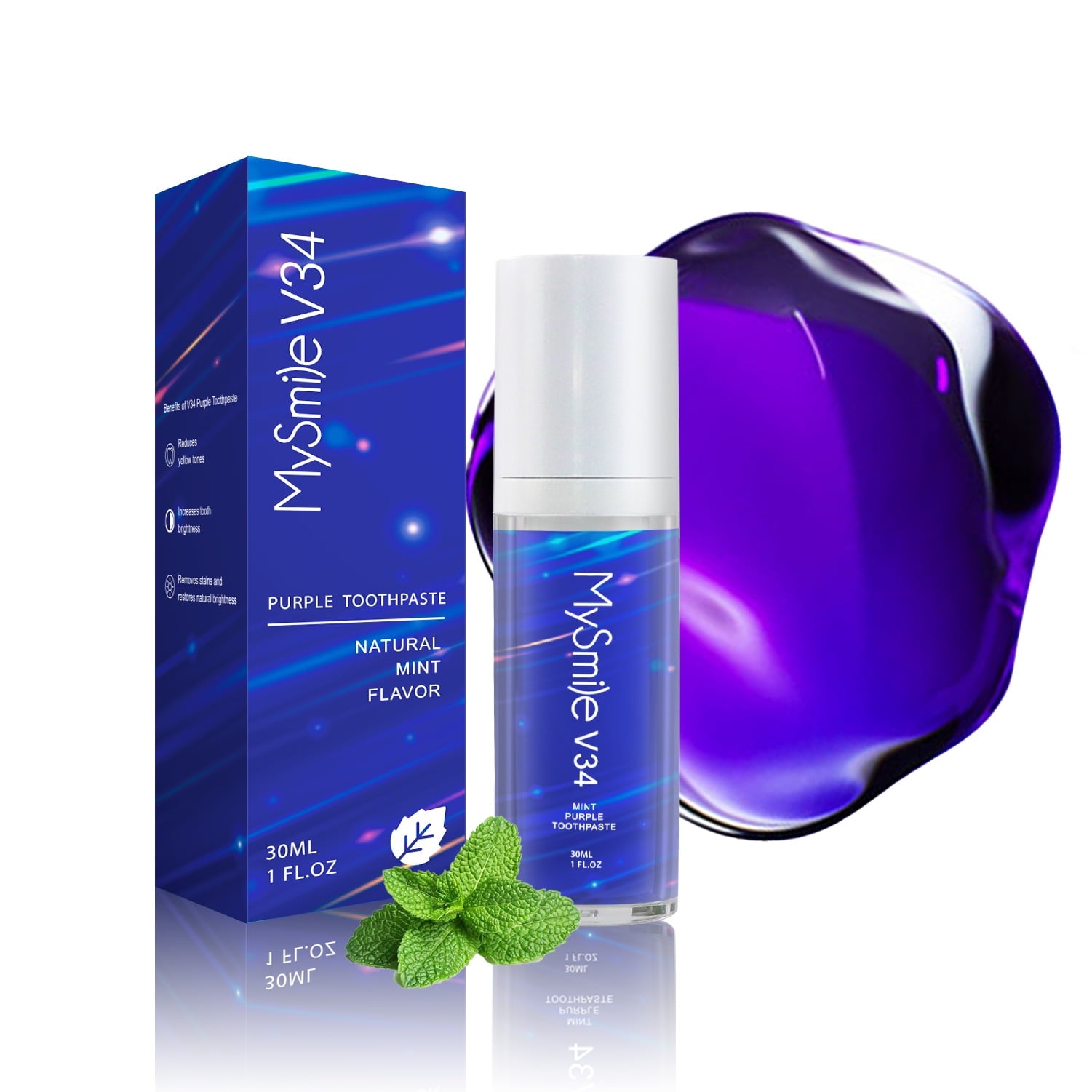 MySmile V34 Purple Colour Corrector Serum for Tooth Brighten Teeth Whitening Toothpaste Kit 30ML, Remove Tooth Stain