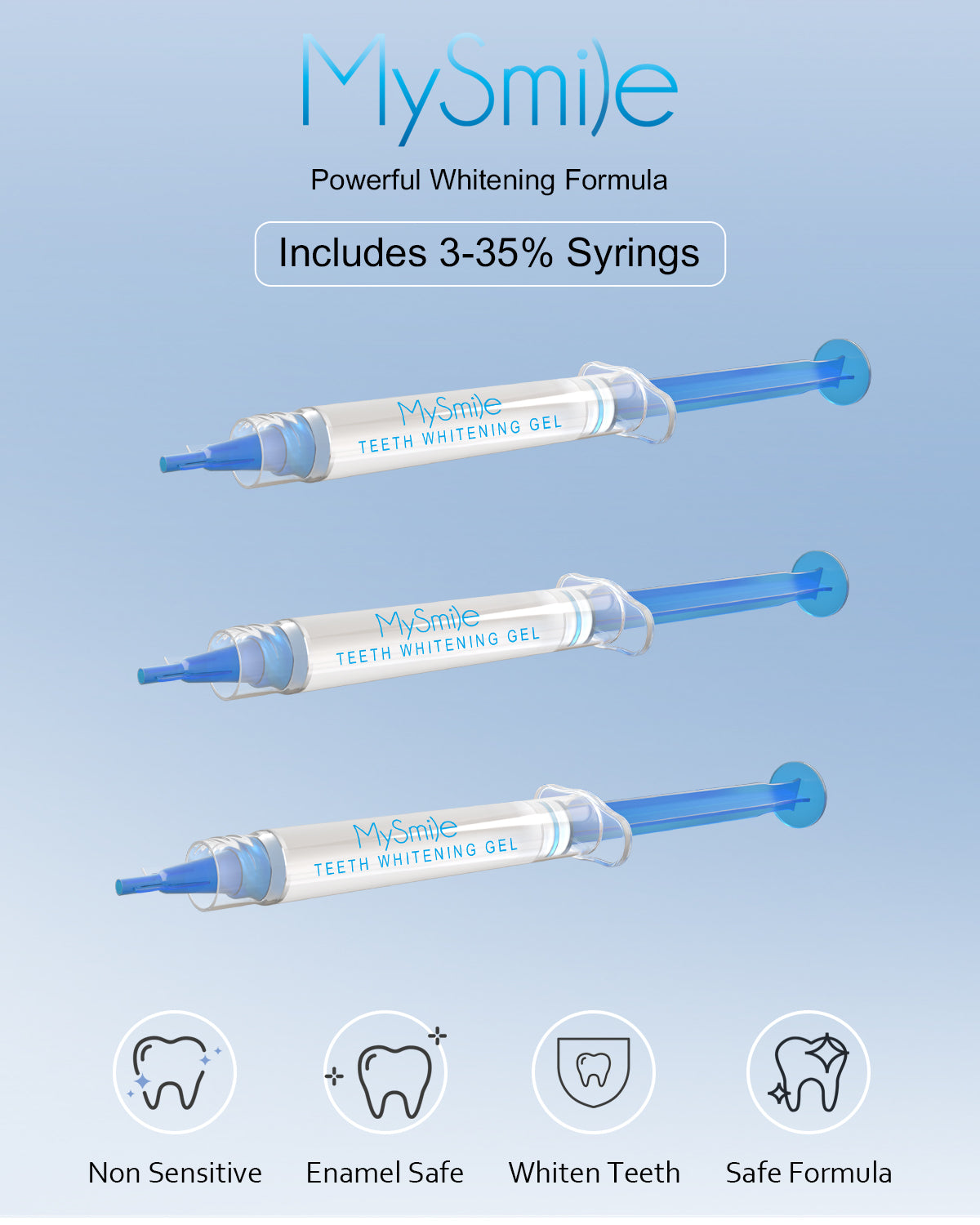 MySmile PAP Teeth Whitening Kit with 5-LED Light 3x3ml PAP Teeth Whitening Gel Syginges, Non Sensitive Whitening Gel Refill Pack Tooth Whitener