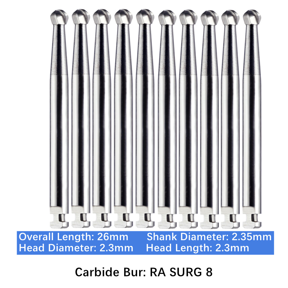 Vakker Dental Carbide Burs Latch Type RA SURG Surgical 8, 10pc/pk