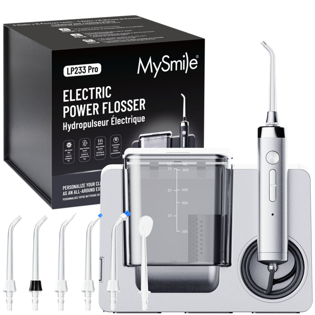 MySmile LP233 PRO 800ML Countertop Water Dental Flosser w/ Water Purifying Light Electric Power Oral Irrigator for Teeth Braces 6 Jet Tips