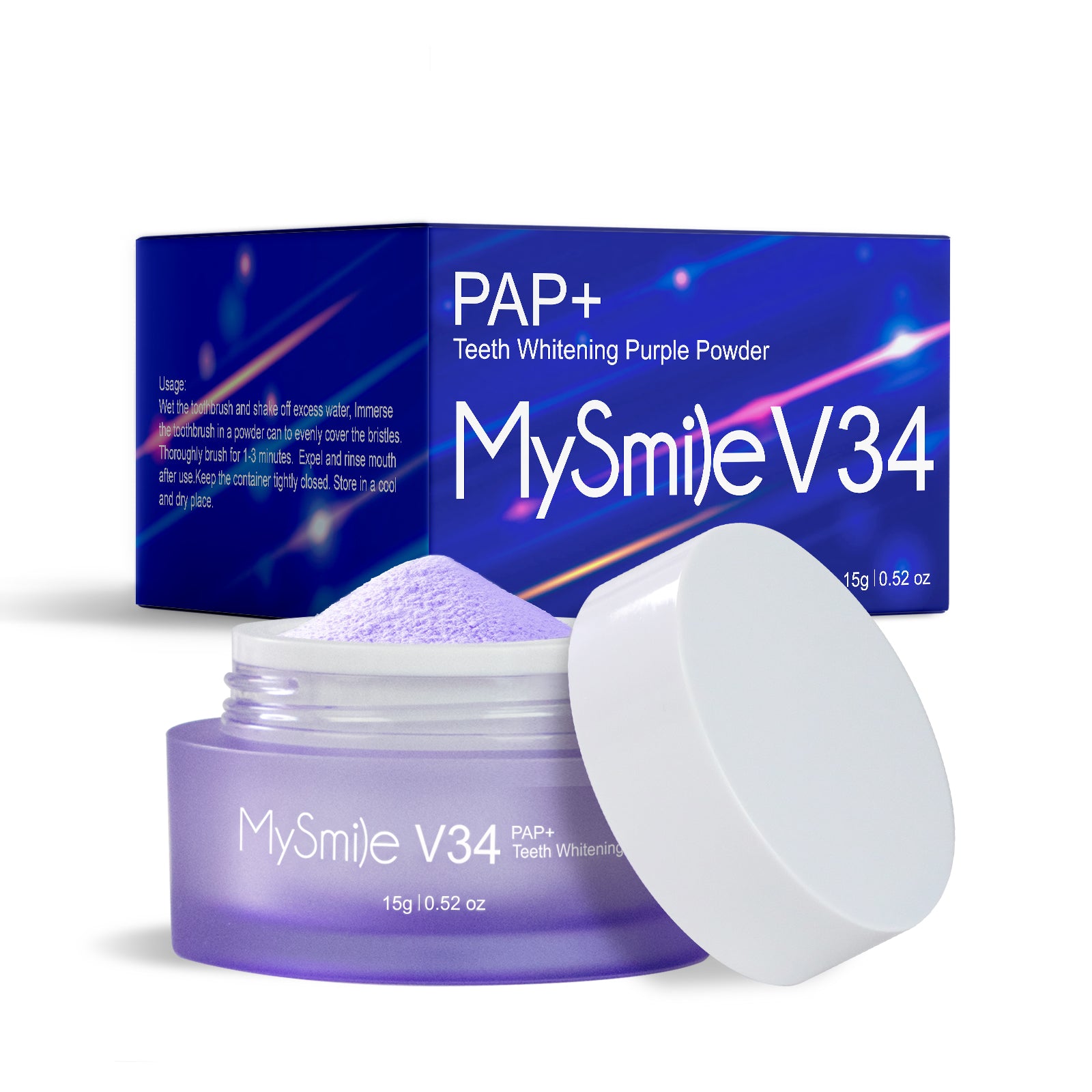 MySmile V34 PAP Color Corrector Purple Teeth Whitening Powder Kit Remove Stains