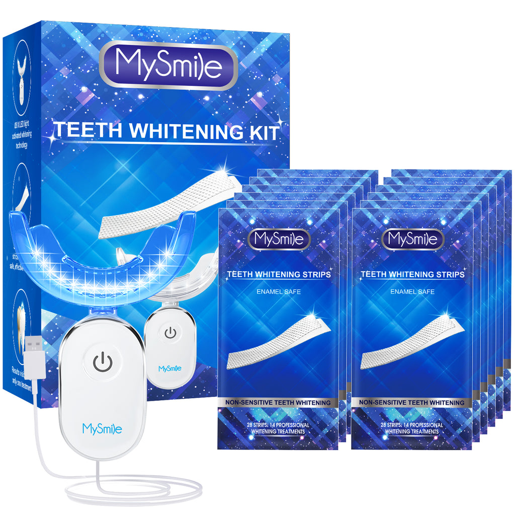 MySmile 2Packs Teeth Whitening Strips Kit with 28 LED Light 56PC Teeth White Strips