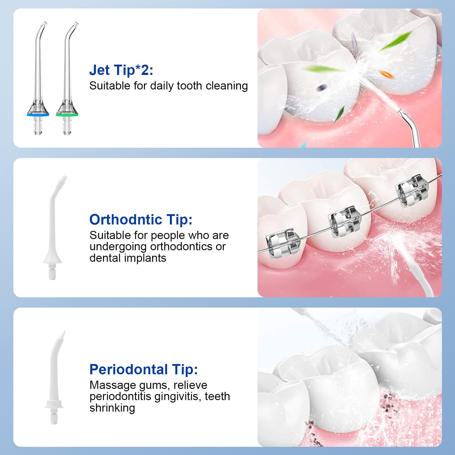AZSmile Portable Pulse Oral Irrigator with 8 Tips Dental Water Flosser Waterproof Oral Hygiene Flossing 250ml DIY Adjustable Water Floss Pressure