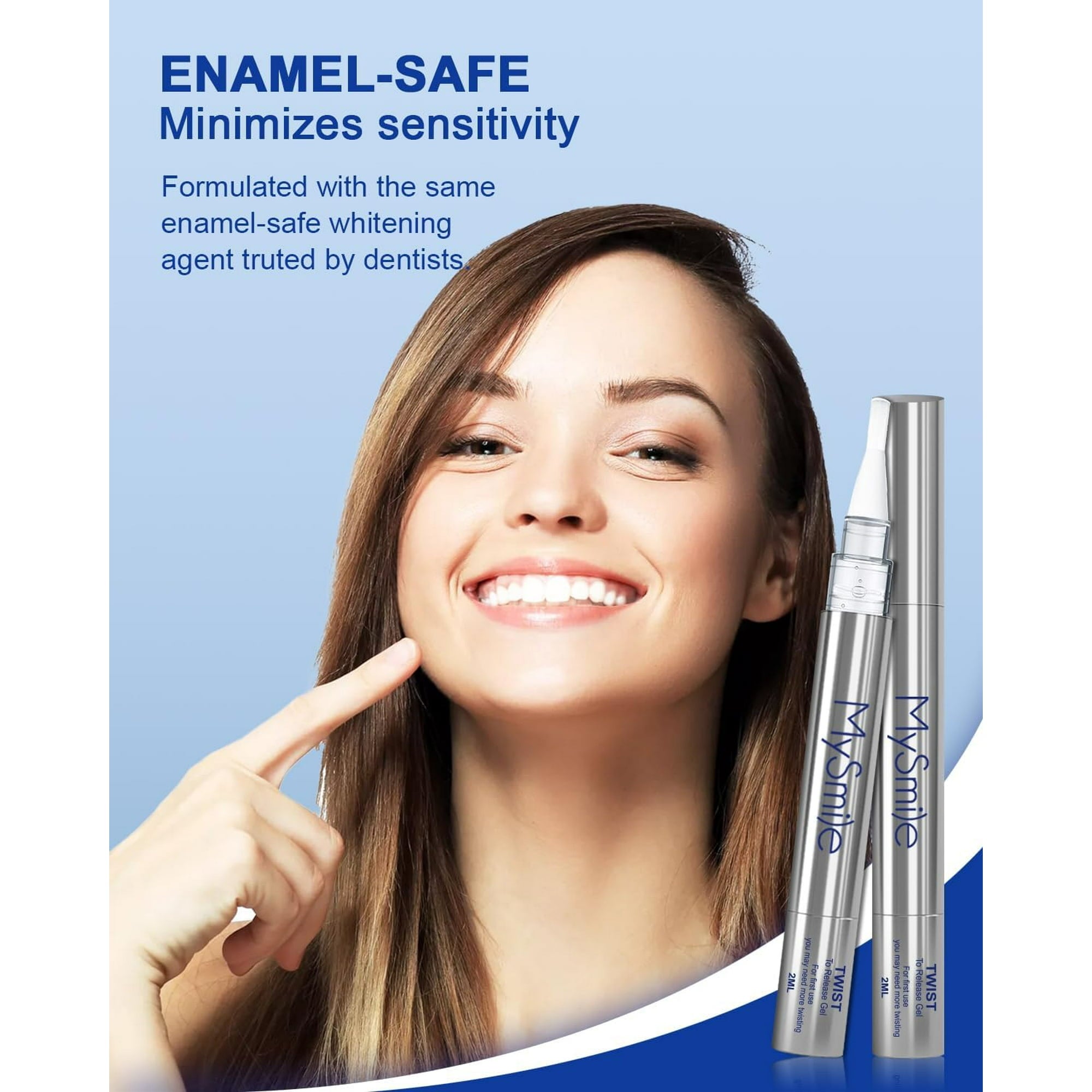 MySmile 2pc 8ml Teeth Whitening Pen Kit,22%CP Teeth Whitening Gel Refill Removes Years Tooth Stains Tooth Whitener 35 Treatments Non Sensitive