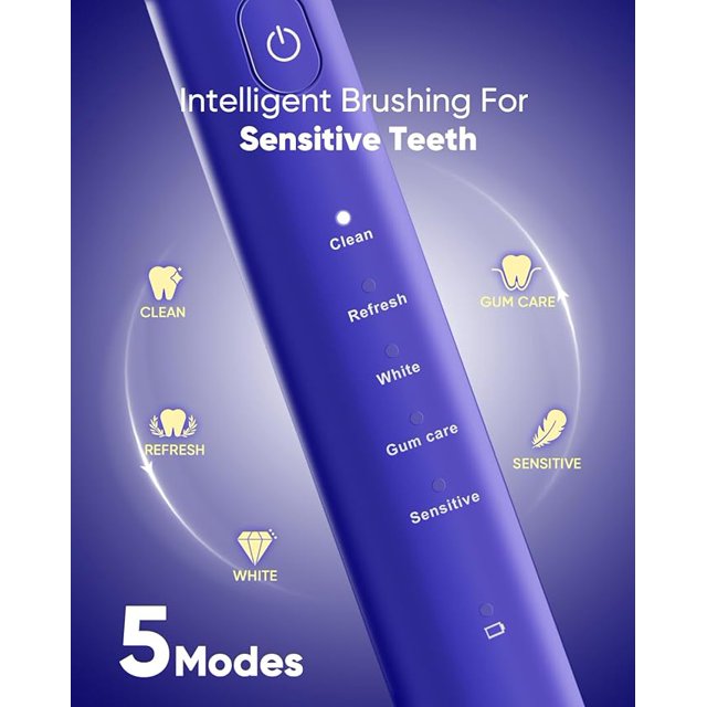 MySmile DY156 Sonic Electric Toothbrush with 3 Brush Heads for Adults, Rechargeable Battery Toothbrush, 2 Mins 5 Modes Smart Timer, 45000VPM, On Charge for 60 Days