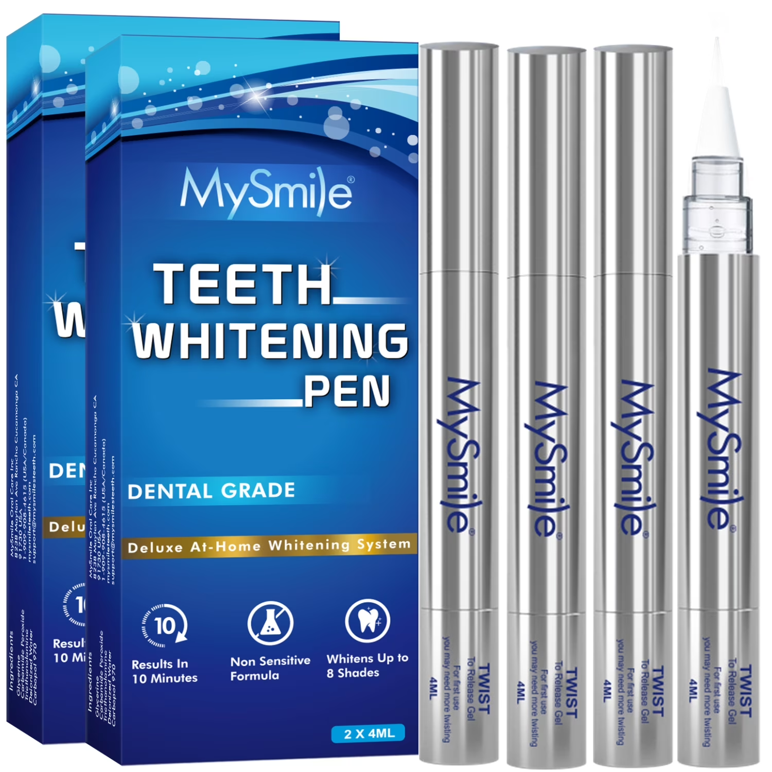MySmile 2pc 8ml Teeth Whitening Pen Kit,22%CP Teeth Whitening Gel Refill Removes Years Tooth Stains Tooth Whitener 35 Treatments Non Sensitive