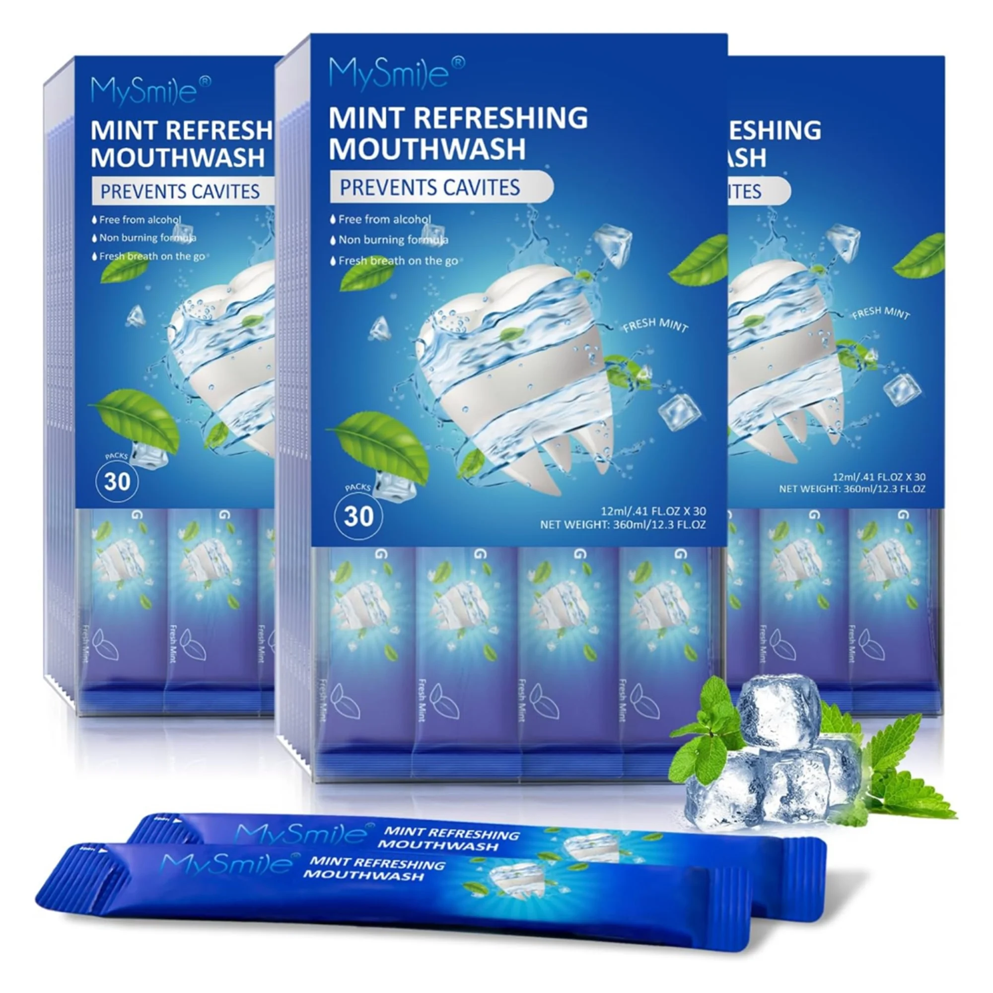 MySmile 30pk Mouthwash Alcohol Free for Bad Breath,Oral Rinses Fluoride Free