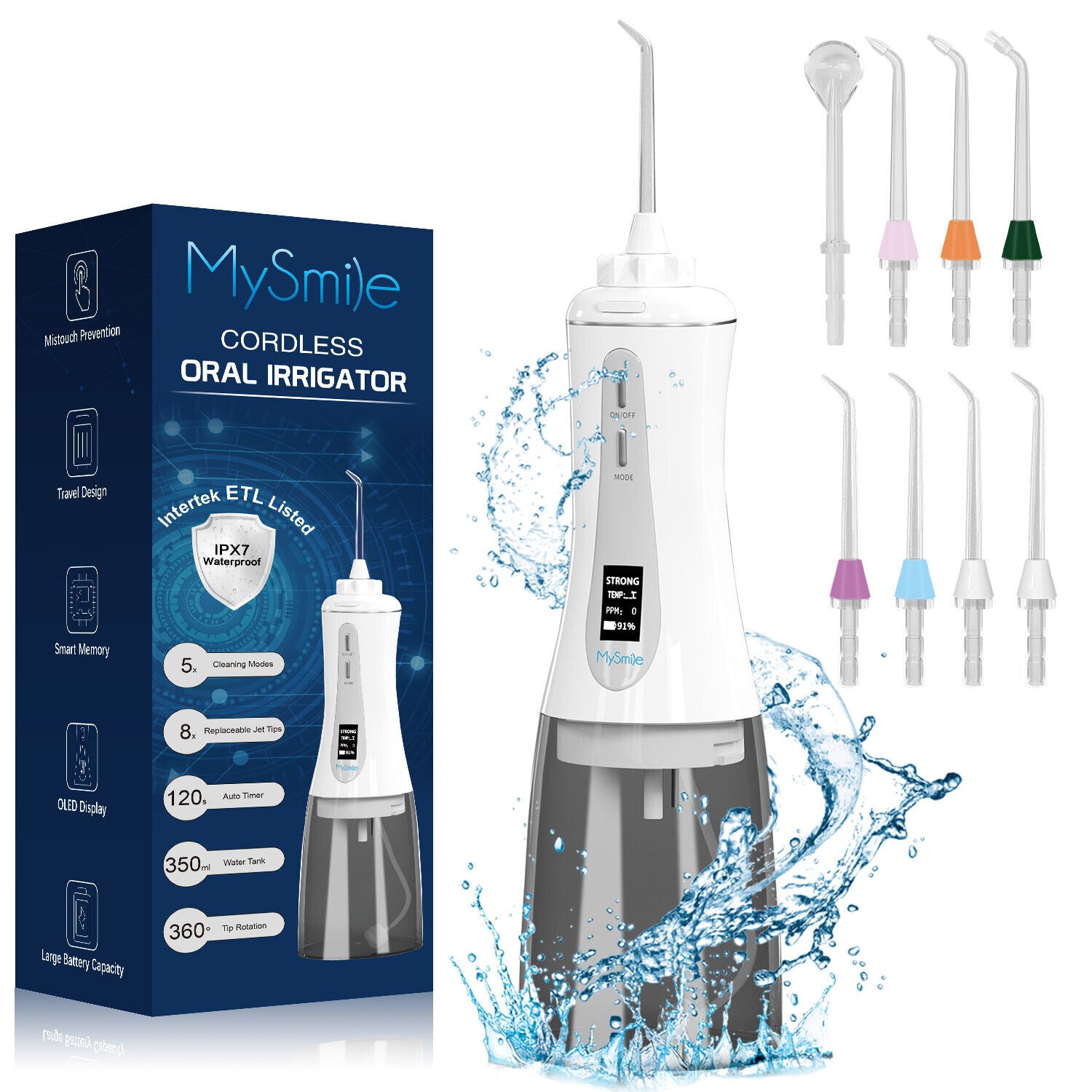 MySmile Portable OLED Oral Irrigator Water Flosser 8 Jet Pick Tips 5 Model