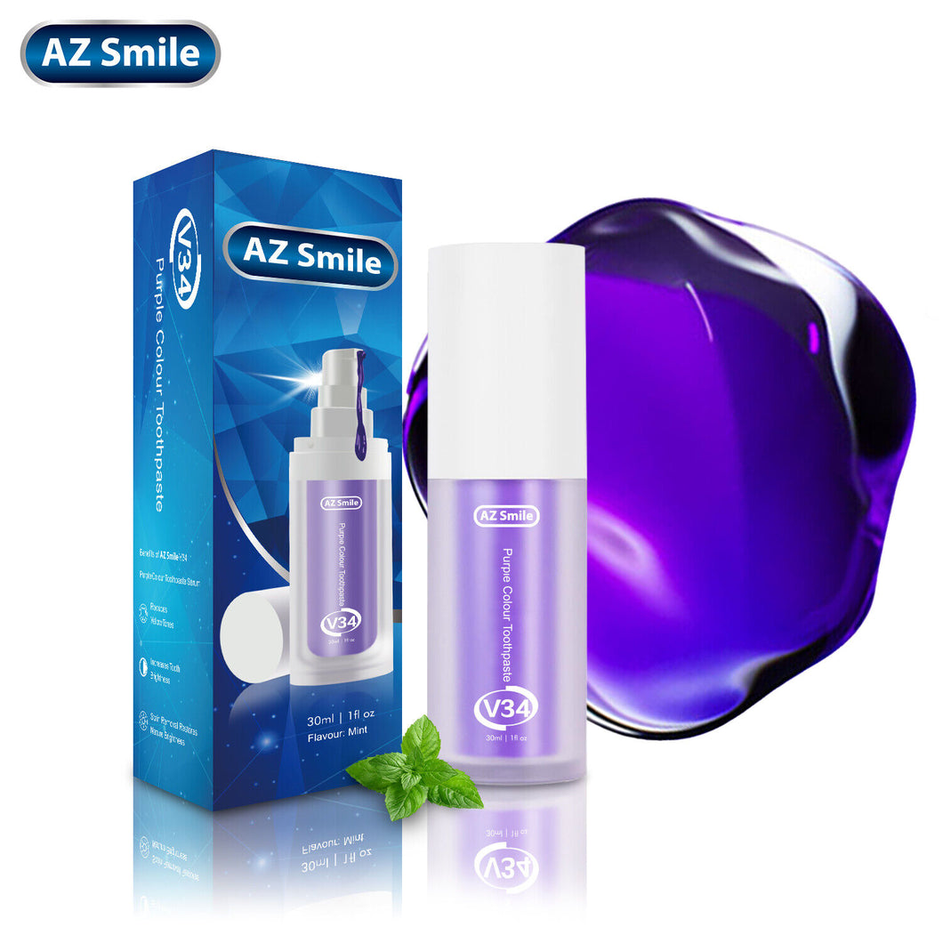 AZSmile V34 Purple Colour Corrector Serum PAP Teeth Whitening Color corrector Toothpaste Kit 30ML