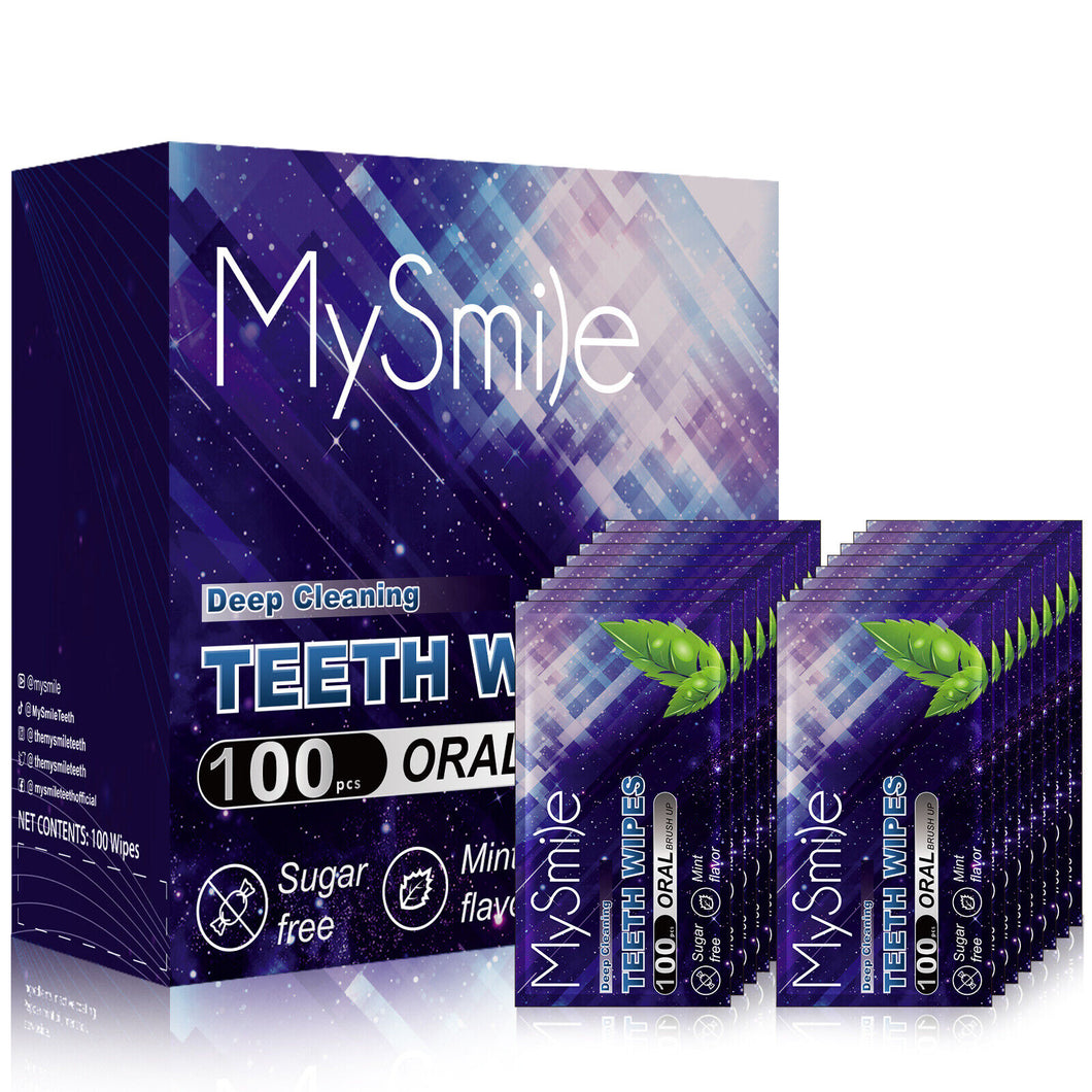 MySmile 100pc Dental Teeth Whitening Deep Clean Wipes Care Finger Brush Ups