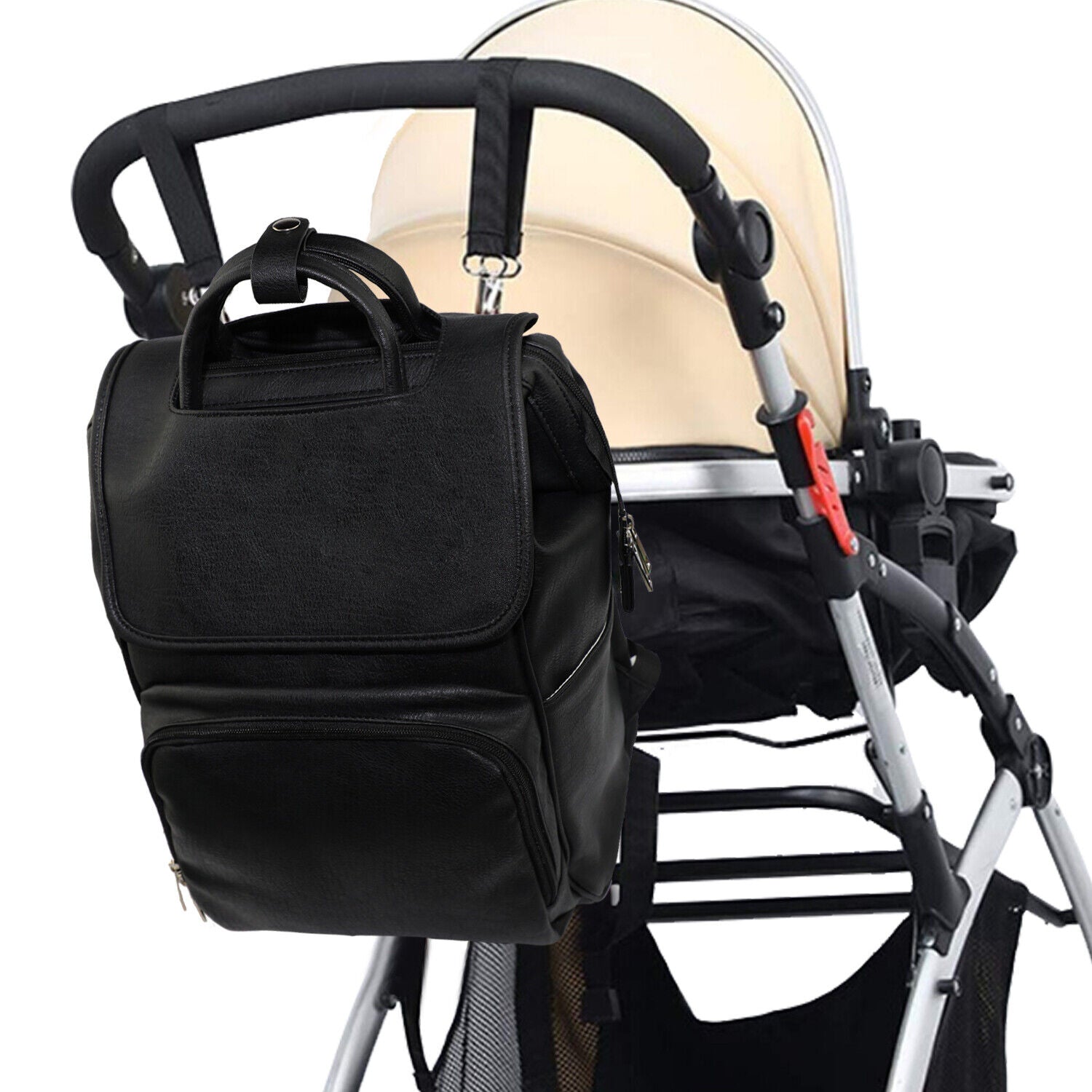 PU Leather Baby Diaper Bag Large Nappy Backpack with Changing Pad Bottler Warmer