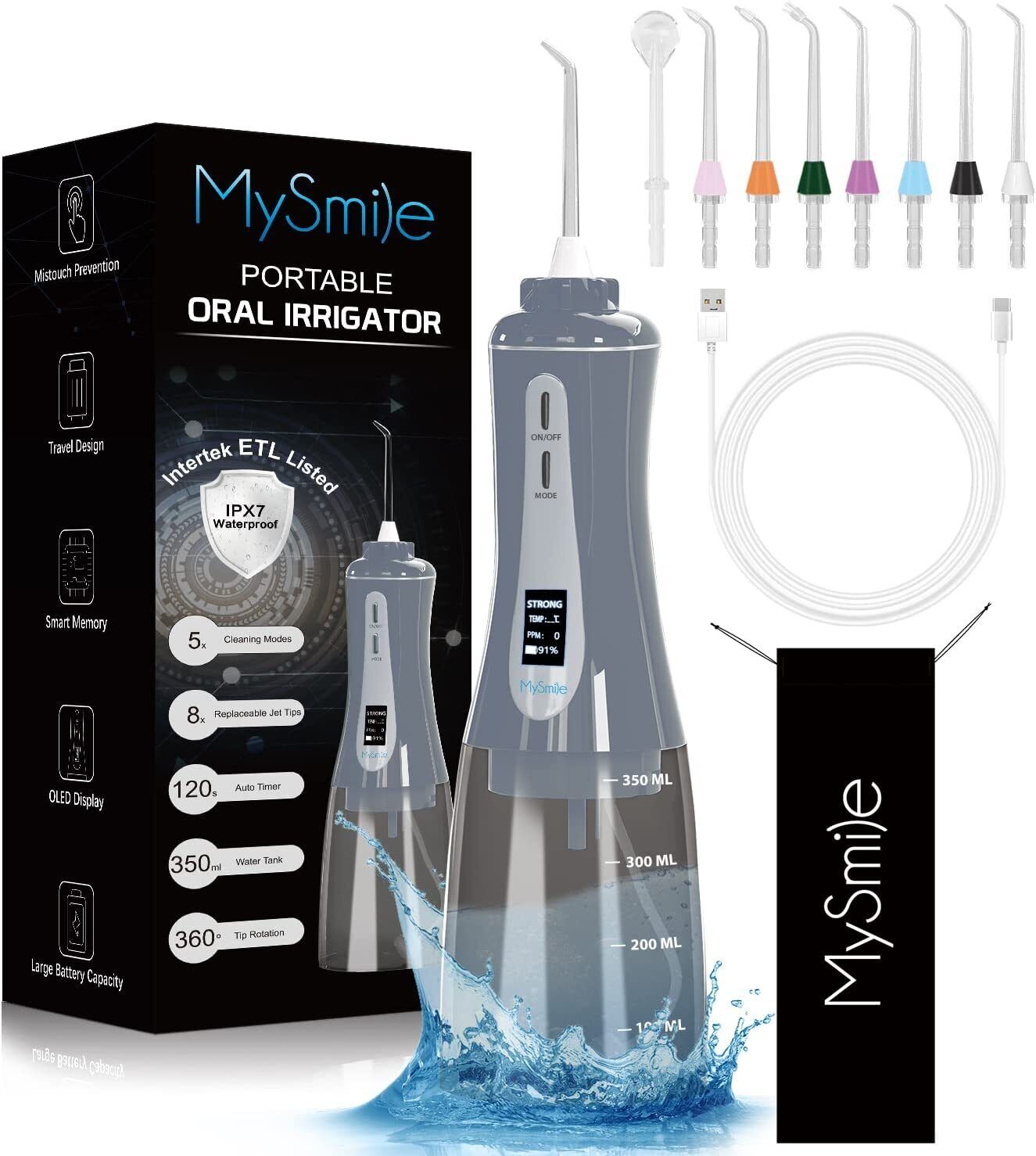 MySmile Portable OLED Oral Irrigator Water Flosser 8 Jet Pick Tips 5 Model