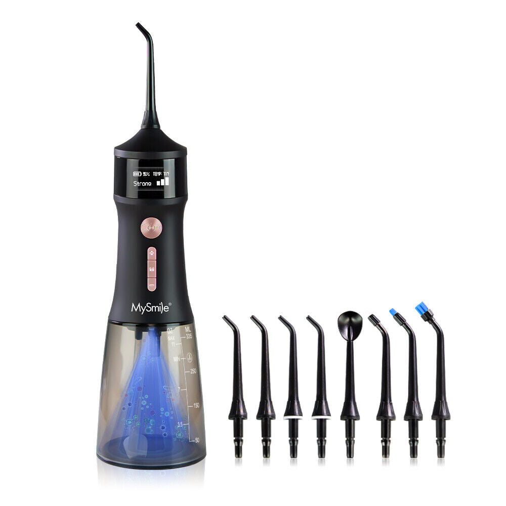 MySmile LP221 Cordless Water Flosser Oral Irrigator for Teeth 335ML Portable OLED Dental Flosser with 4 Modes 8 Jet Tips