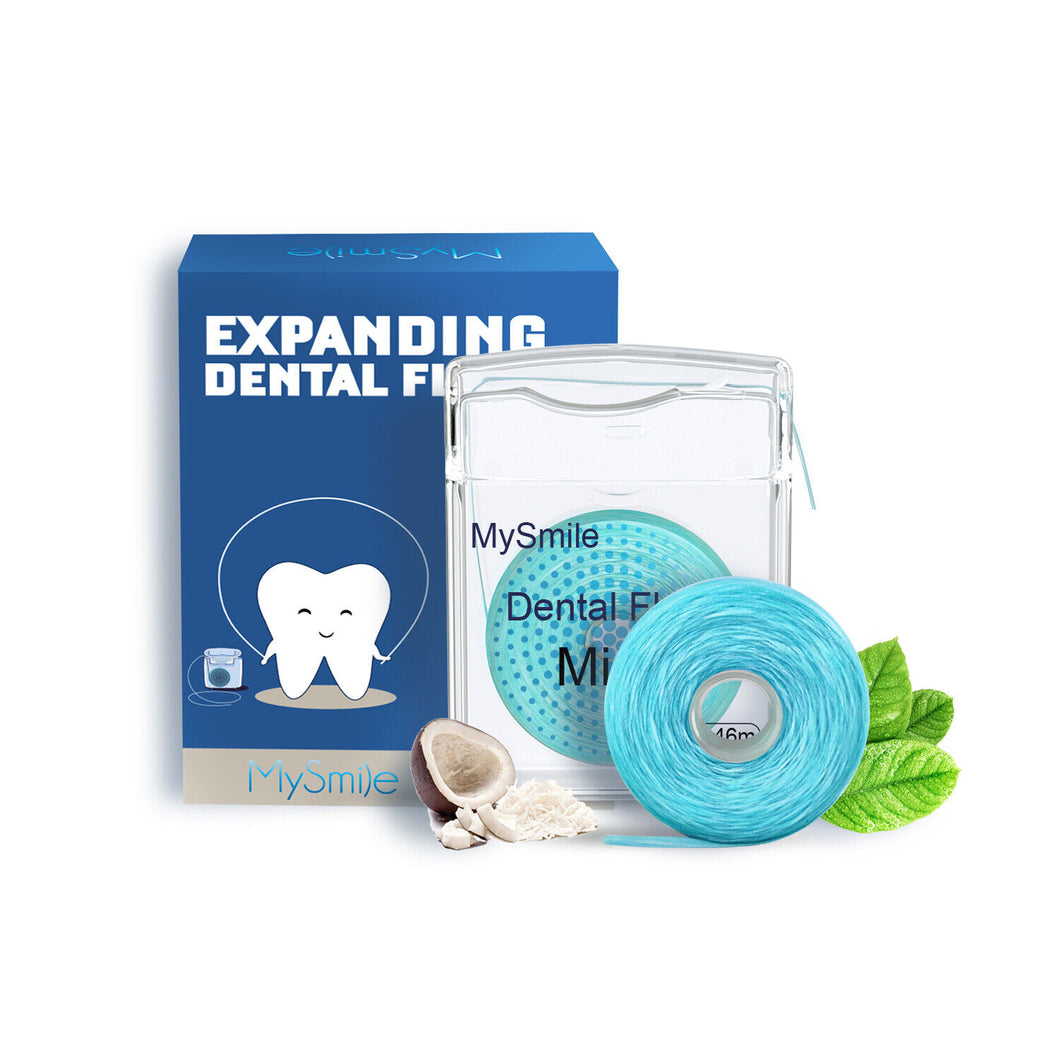 MySmile 2pc 50yd Expanding Deep Clean Cool Mint Waxed Dental Floss Picks Floss Threader for Braces Bridge Implant