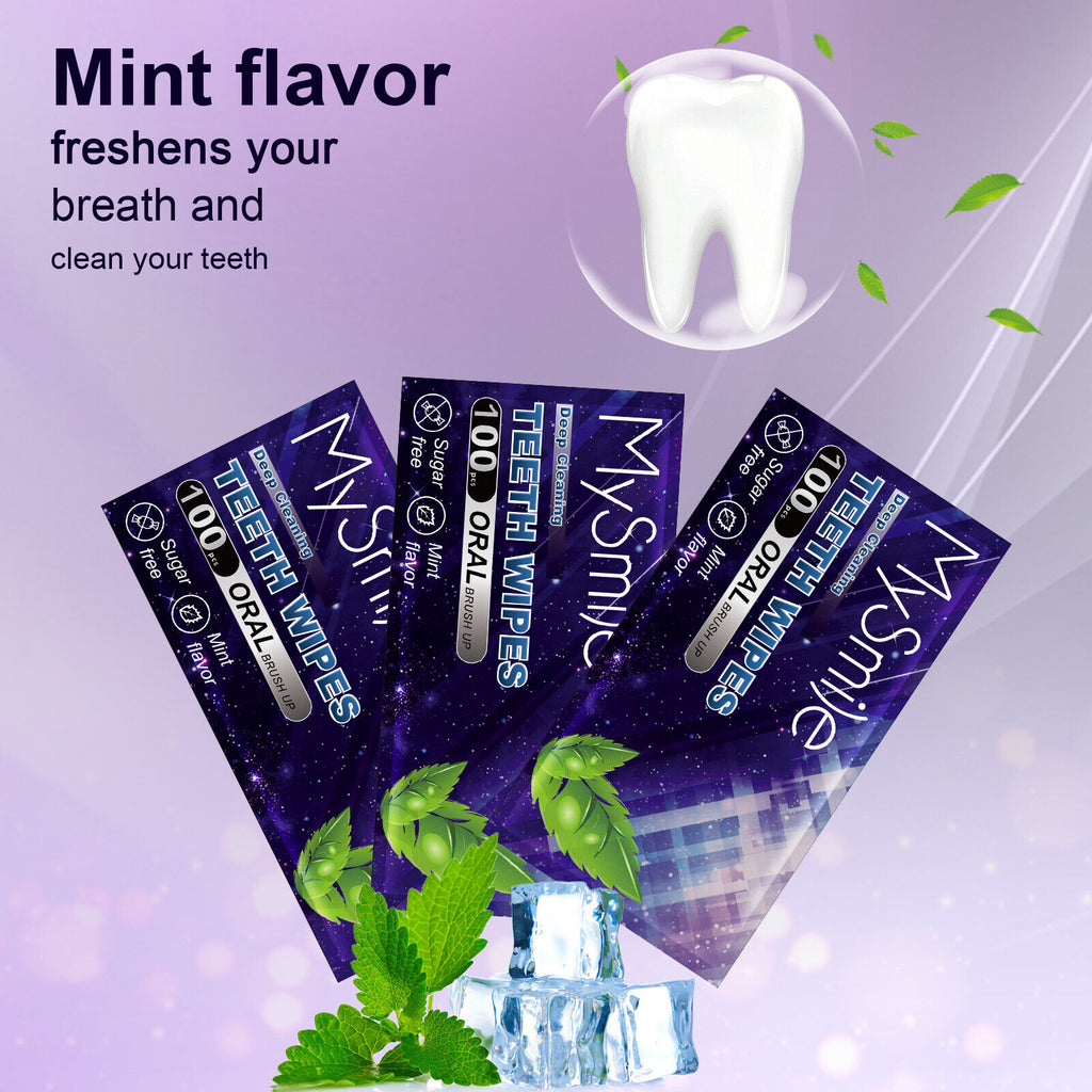 MySmile 100pc Dental Teeth Whitening Deep Clean Wipes Care Finger Brush Ups