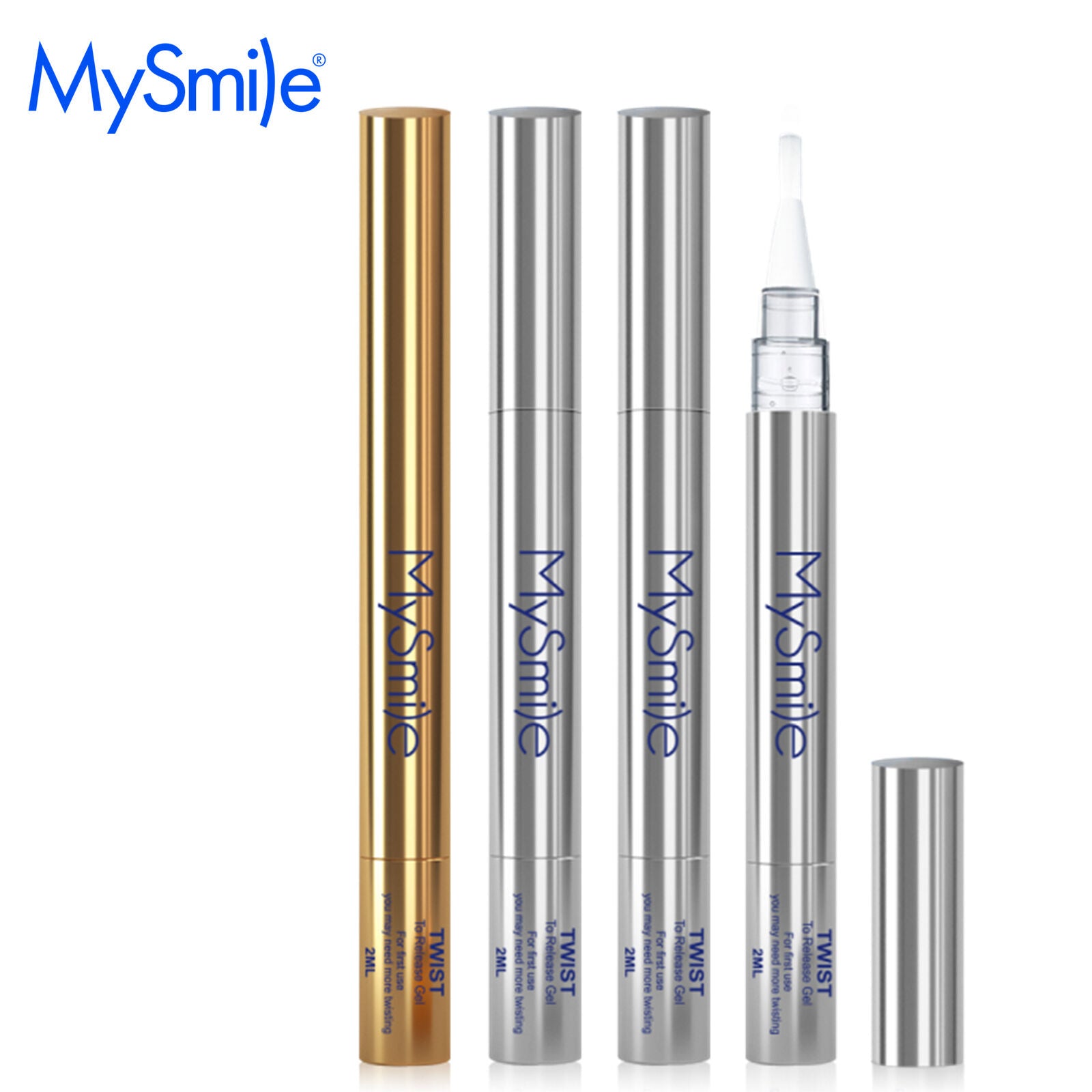 MySmile 4pc Deluxe Professional Teeth Whitening Pen Kit with 28-LED Light Tray, Mint Flavor 3x2ml 22%CP , 1x2ml 35%CP Teeth Whitening Gel, Remove Teeth Coffee Stain
