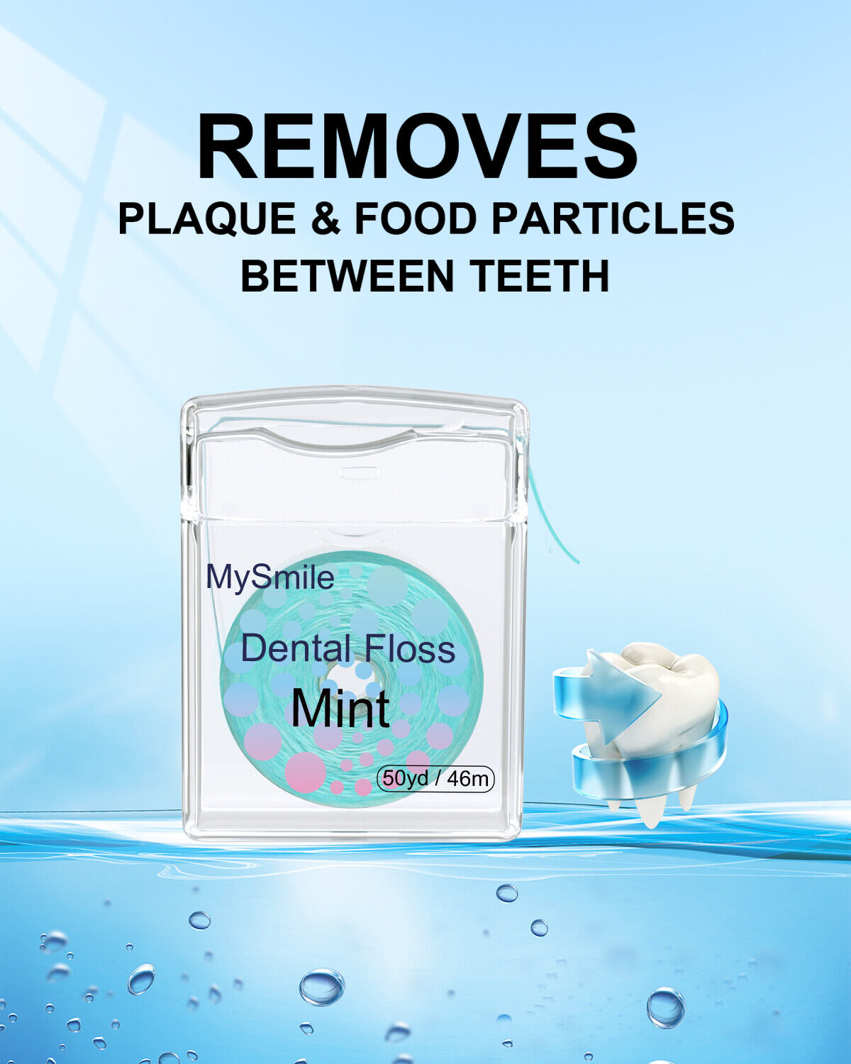 MySmile 2pc 50yd Expanding Deep Clean Cool Mint Waxed Dental Floss Picks Floss Threader for Braces Bridge Implant
