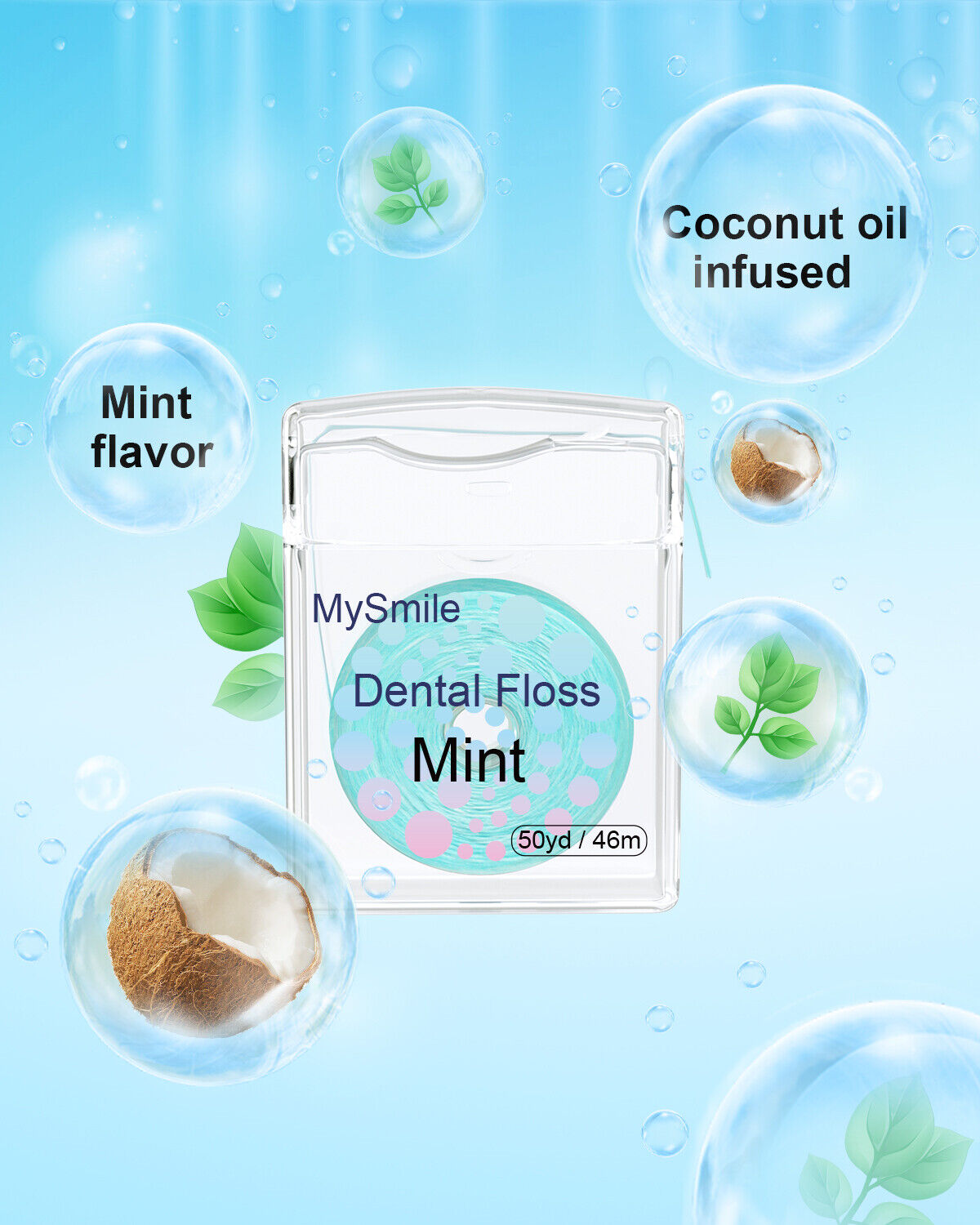 MySmile 2pc 50yd Expanding Deep Clean Cool Mint Waxed Dental Floss Picks Floss Threader for Braces Bridge Implant