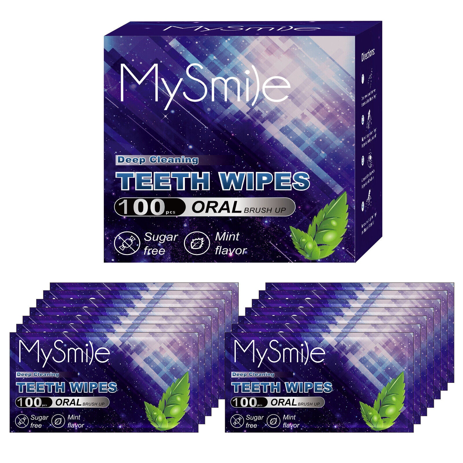 MySmile 100pc Dental Teeth Whitening Deep Clean Wipes Care Finger Brush Ups