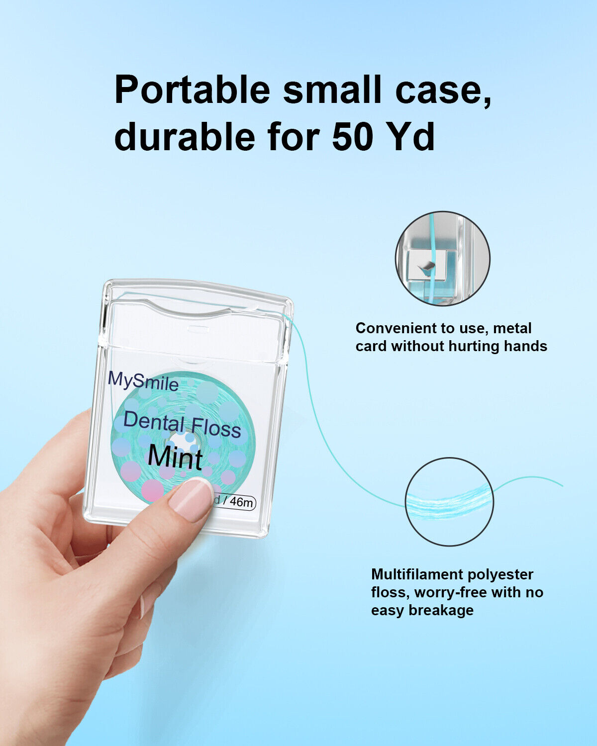 MySmile 2pc 50yd Expanding Deep Clean Cool Mint Waxed Dental Floss Picks Floss Threader for Braces Bridge Implant