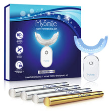 Load image into Gallery viewer, MySmile 4pc Deluxe Professional Teeth Whitening Pen Kit with 28-LED Light Tray, Mint Flavor 3x2ml 22%CP , 1x2ml 35%CP Teeth Whitening Gel, Remove Teeth Coffee Stain
