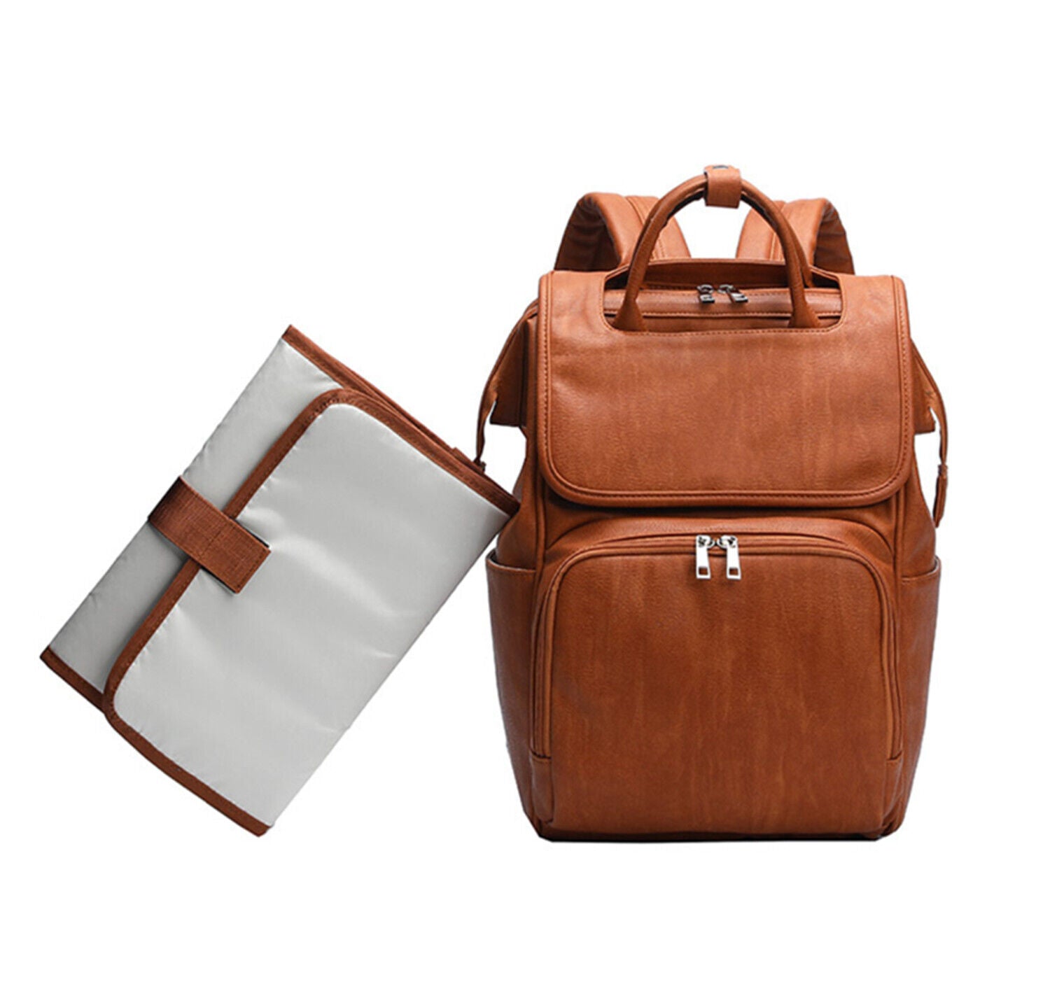 PU Leather Baby Diaper Bag Large Nappy Backpack with Changing Pad Bottler Warmer
