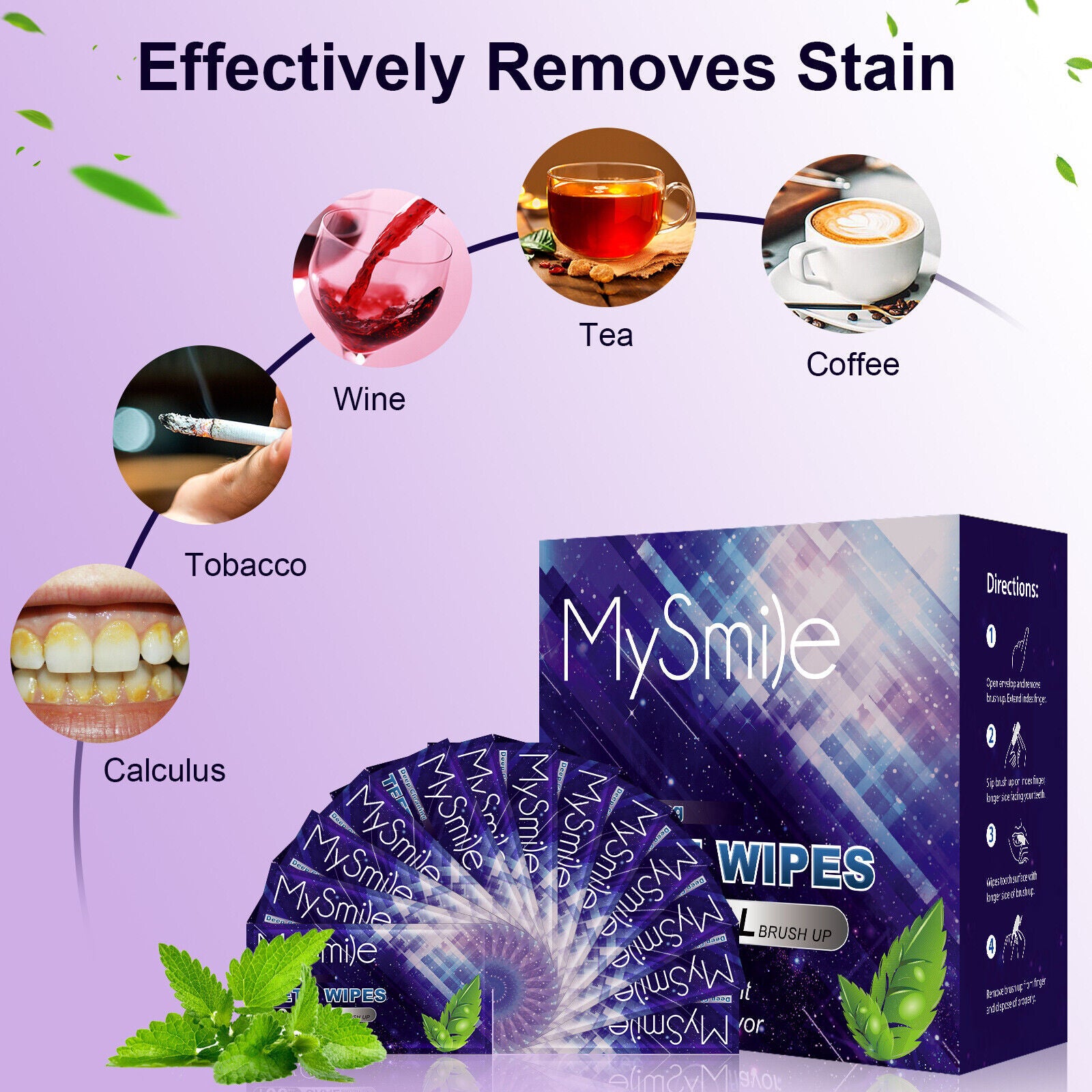 MySmile 100pc Dental Teeth Whitening Deep Clean Wipes Care Finger Brush Ups
