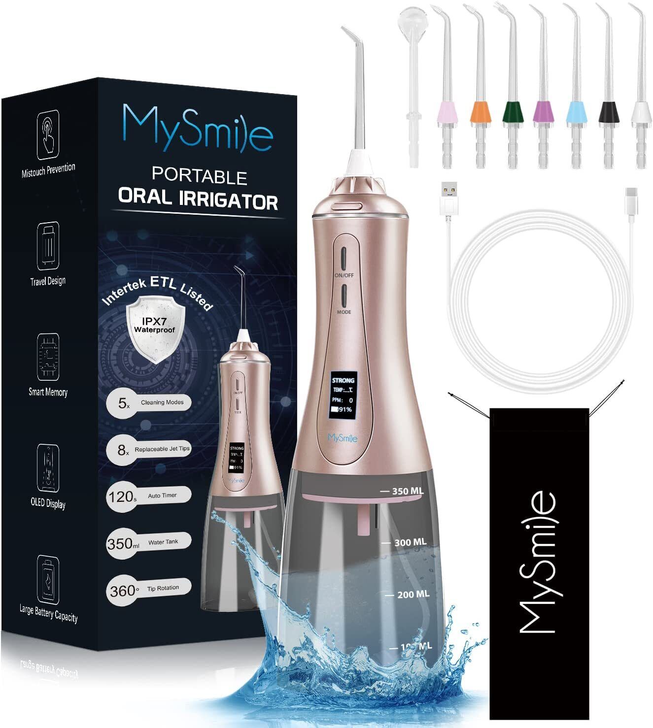 MySmile Portable OLED Oral Irrigator Water Flosser 8 Jet Pick Tips 5 Model