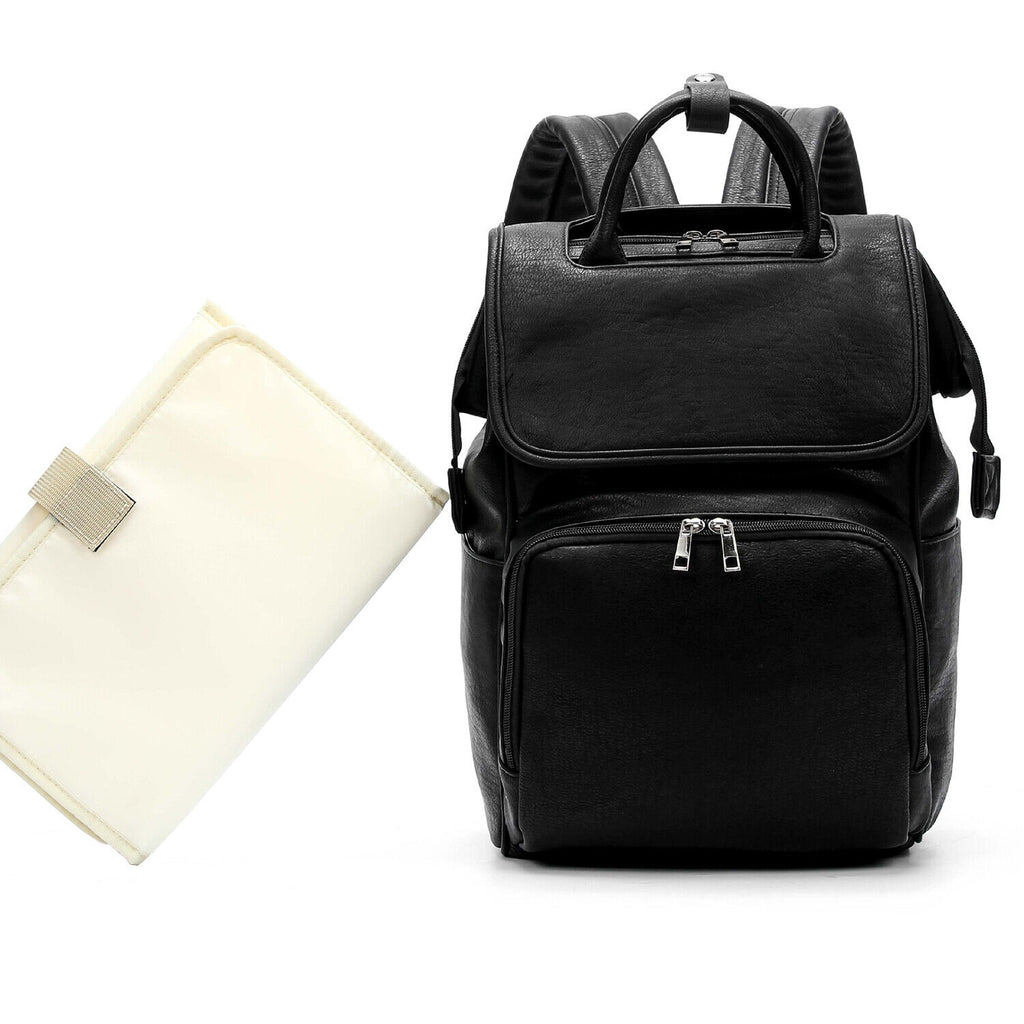 PU Leather Baby Diaper Bag Large Nappy Backpack with Changing Pad Bottler Warmer