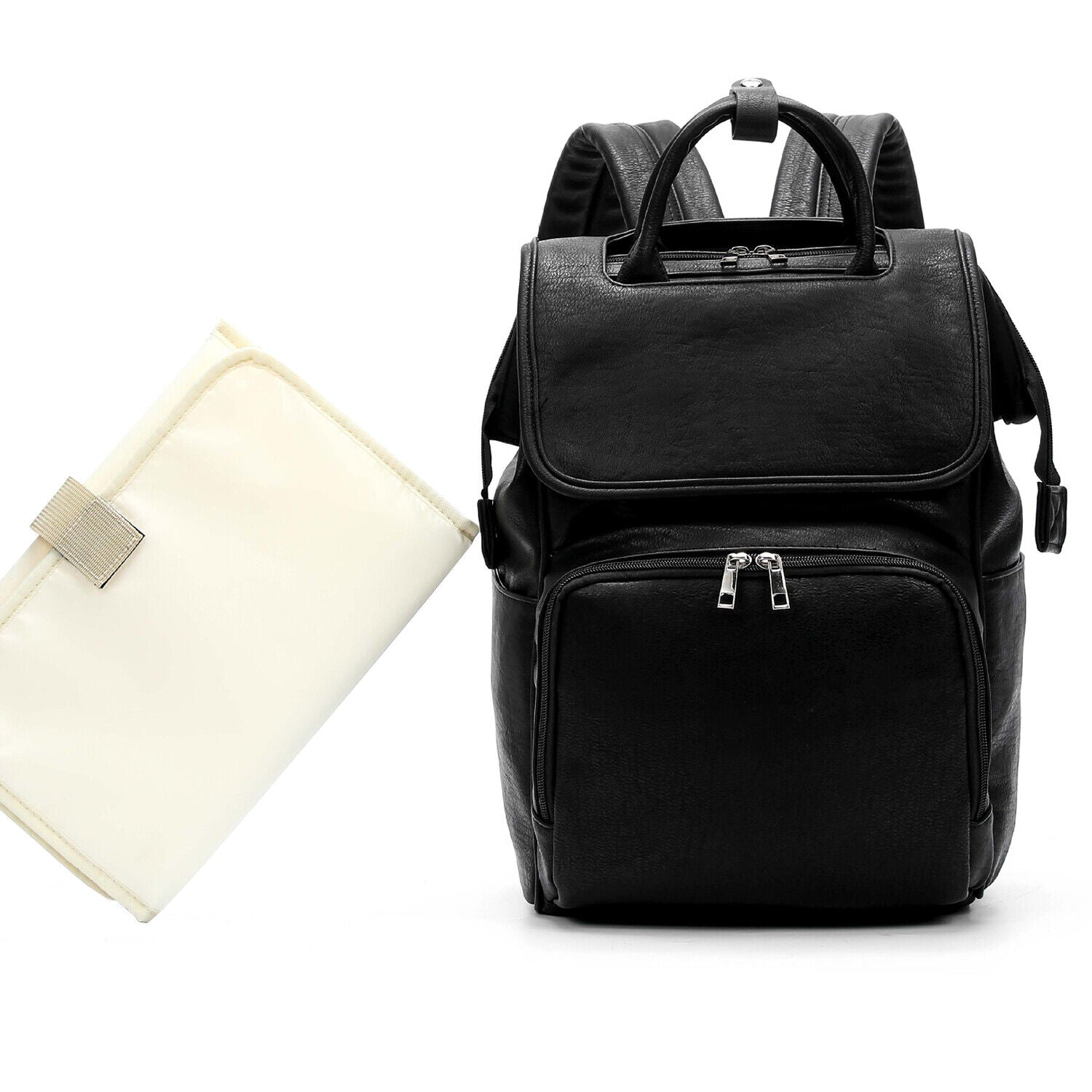PU Leather Baby Diaper Bag Large Nappy Backpack with Changing Pad Bottler Warmer